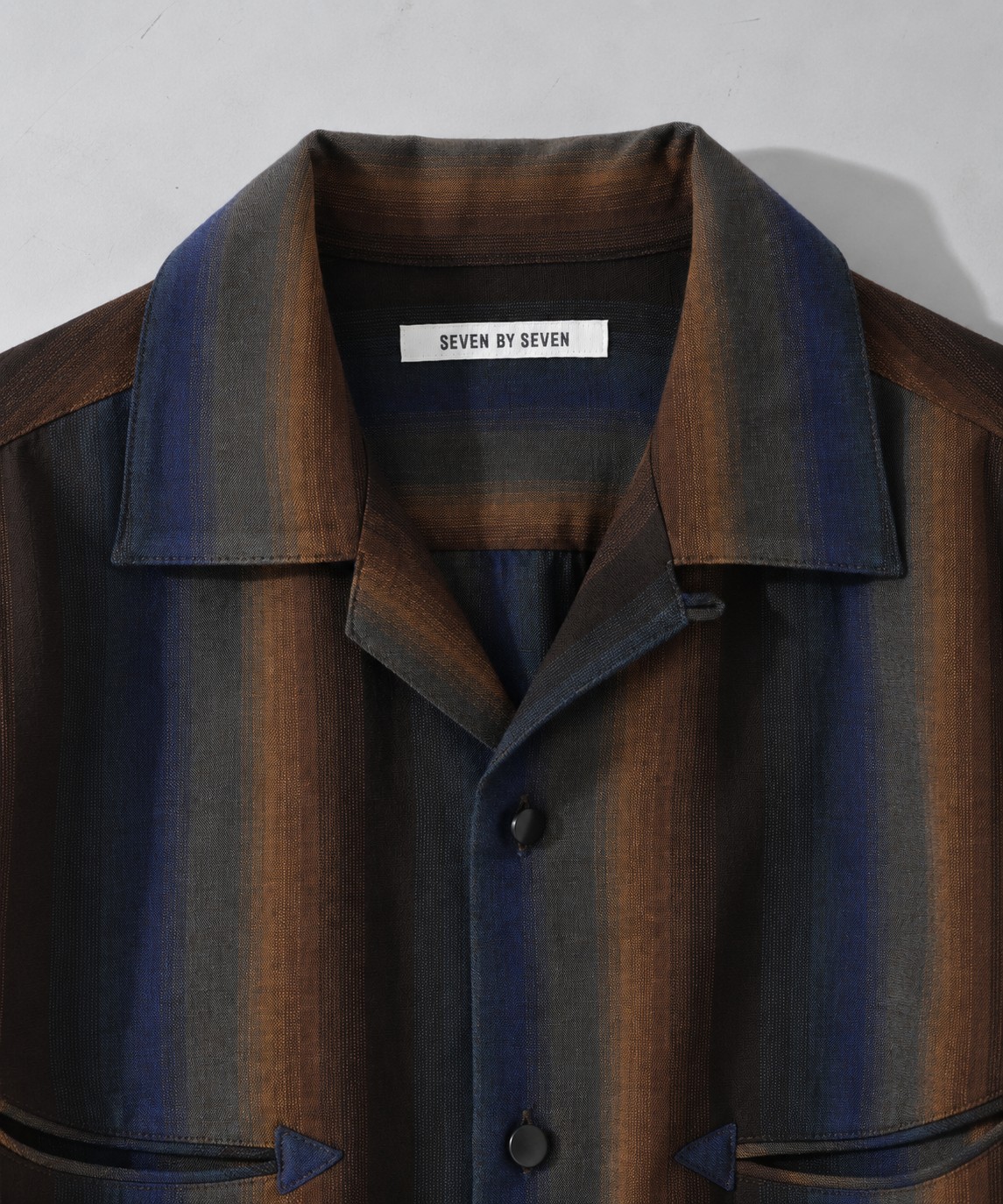 SMILE POCKET OPEN COLLAR SHIRTS -Wool Rayon Gradetion stripe- SEVEN BY SEVEN