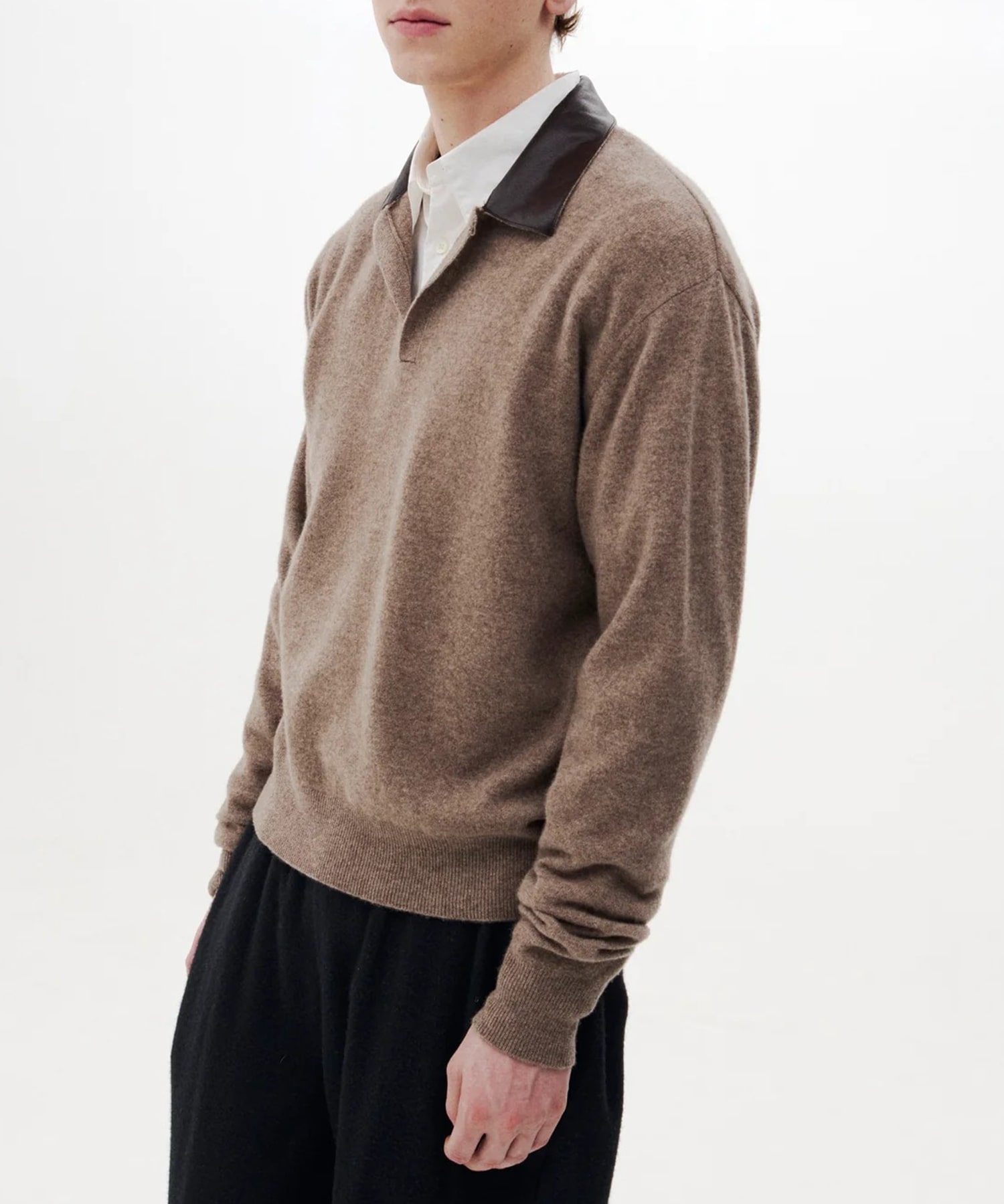 Leather-Trimmed Skipper Sweater YOKE