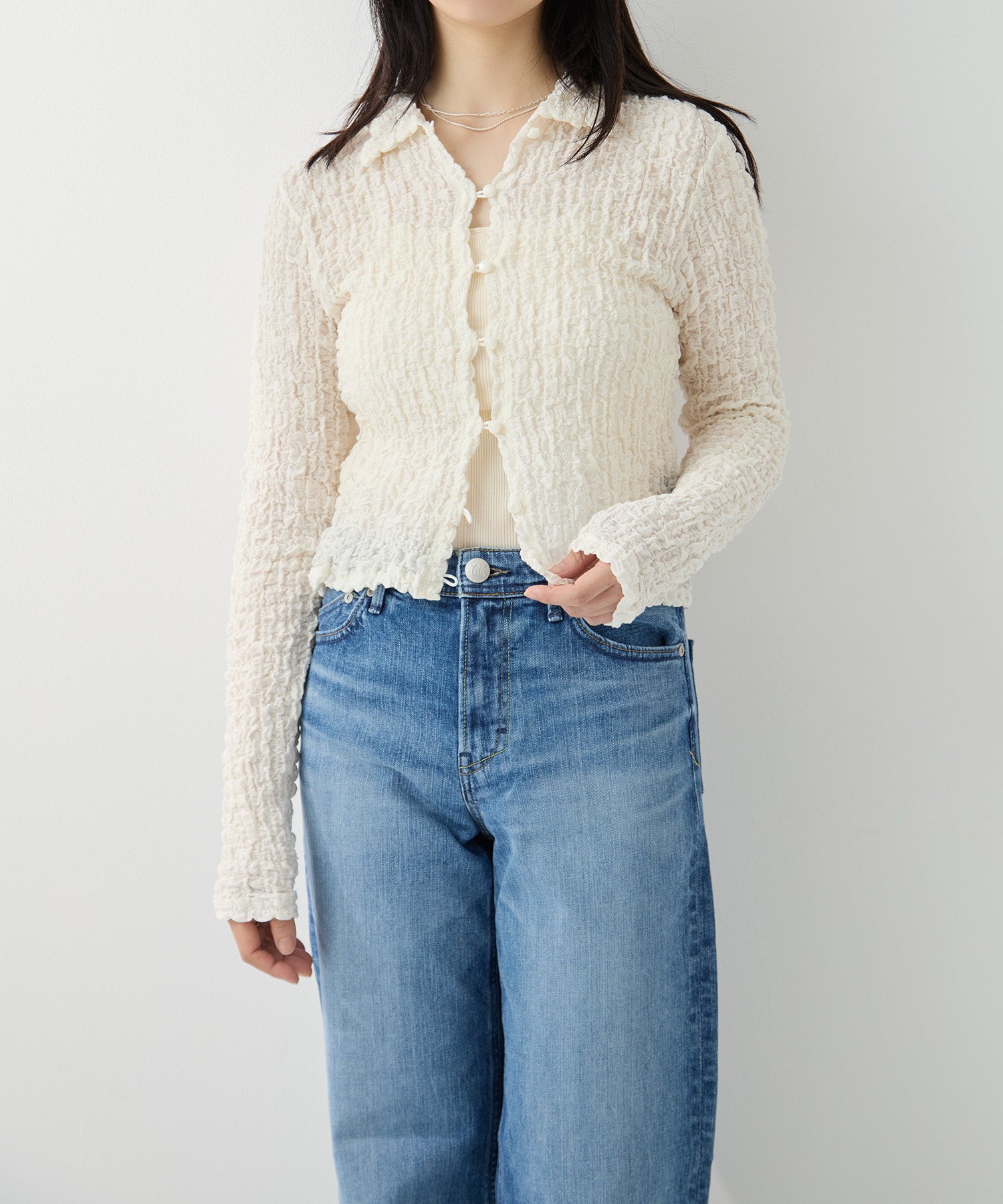 Shrink  Lace Cropped Shirt PHEENY
