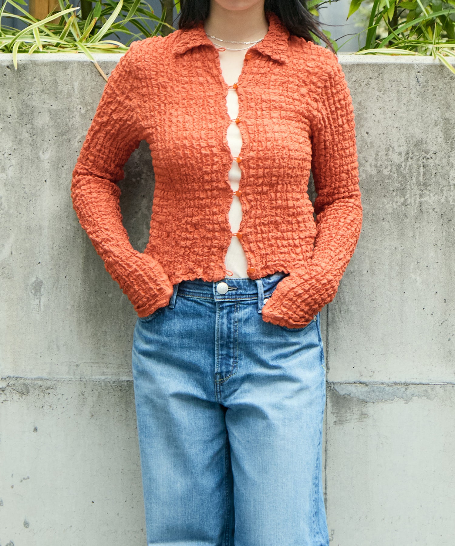 Shrink  Lace Cropped Shirt PHEENY