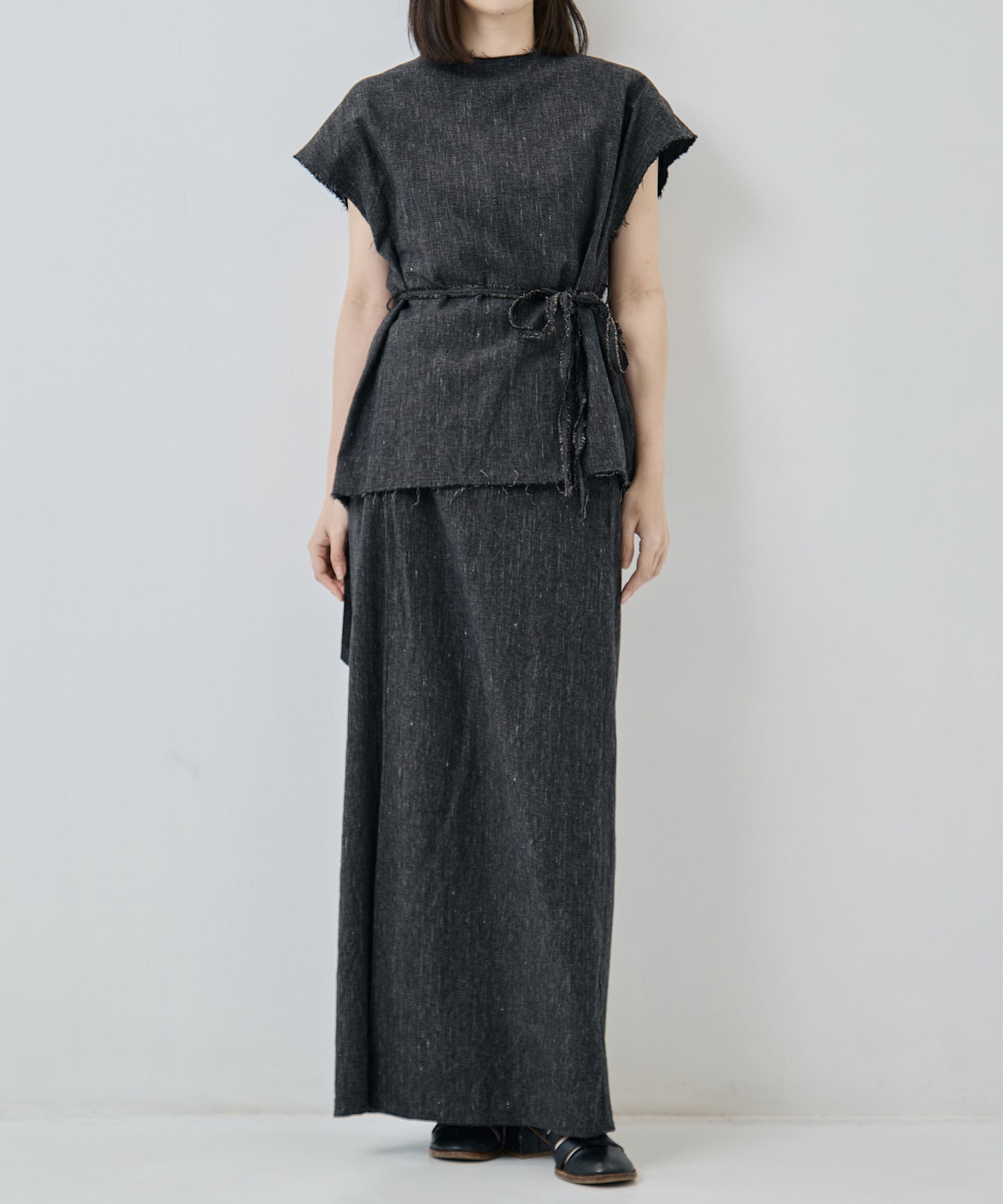 Cotton Mix Nep Wrap Belted Skirt blurhms