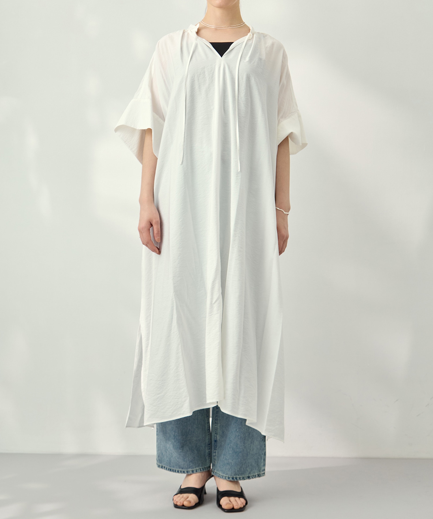 Modal silk gather neck dress 08sircus