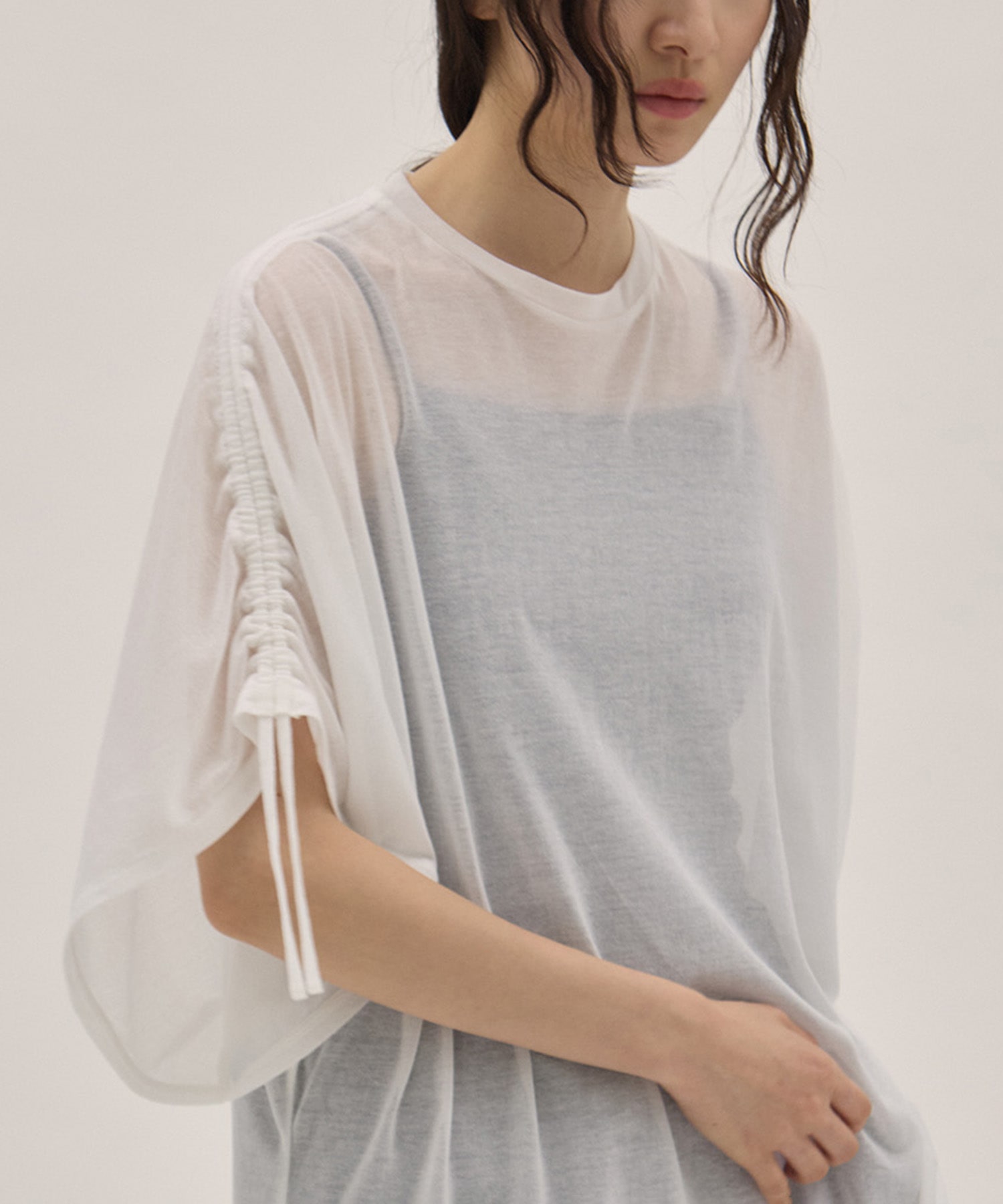 Sheer Jersey Gathered Shoulder Top PHEENY