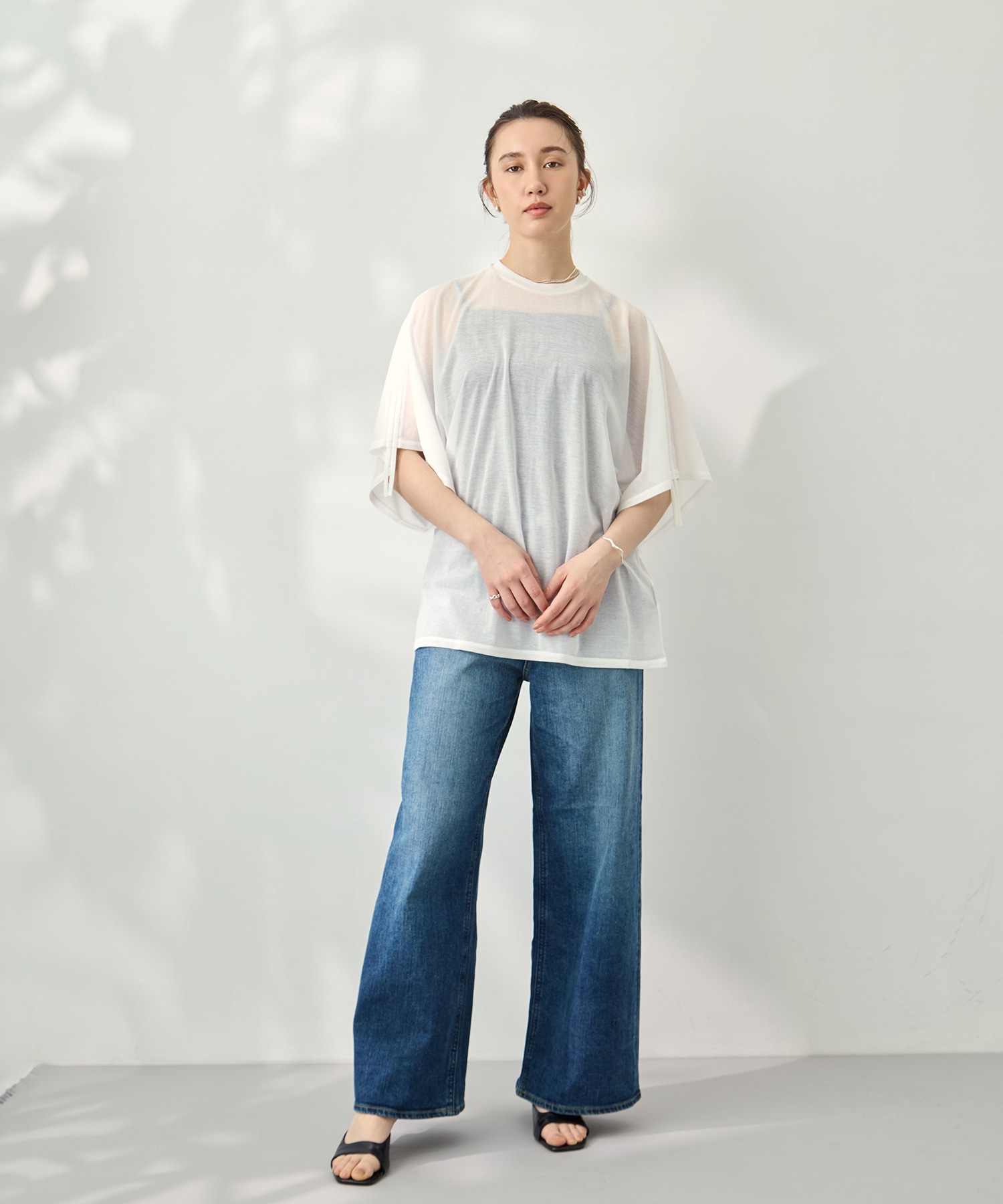 Sheer Jersey Gathered Shoulder Top PHEENY