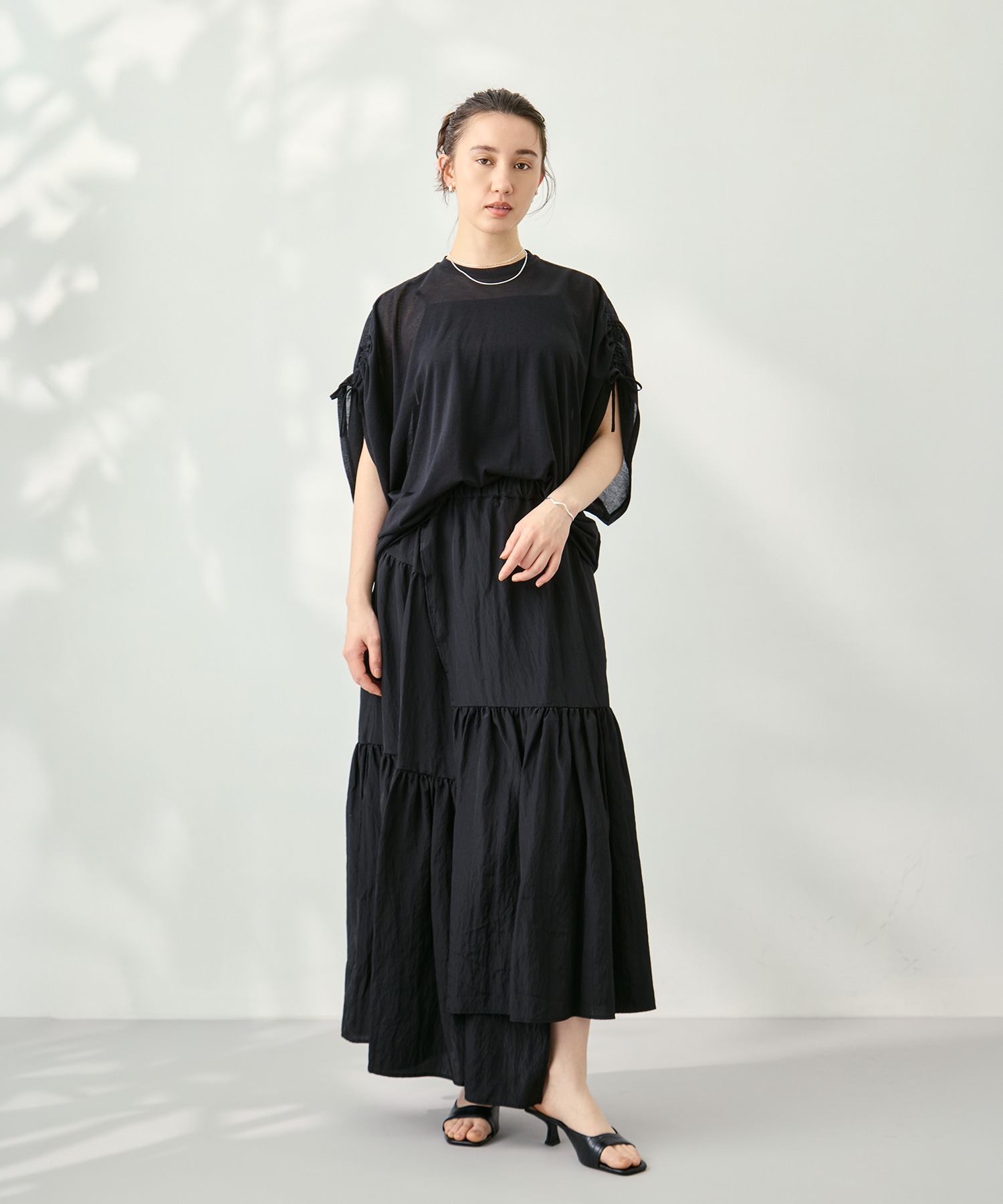 Sheer Jersey Gathered Shoulder Top PHEENY