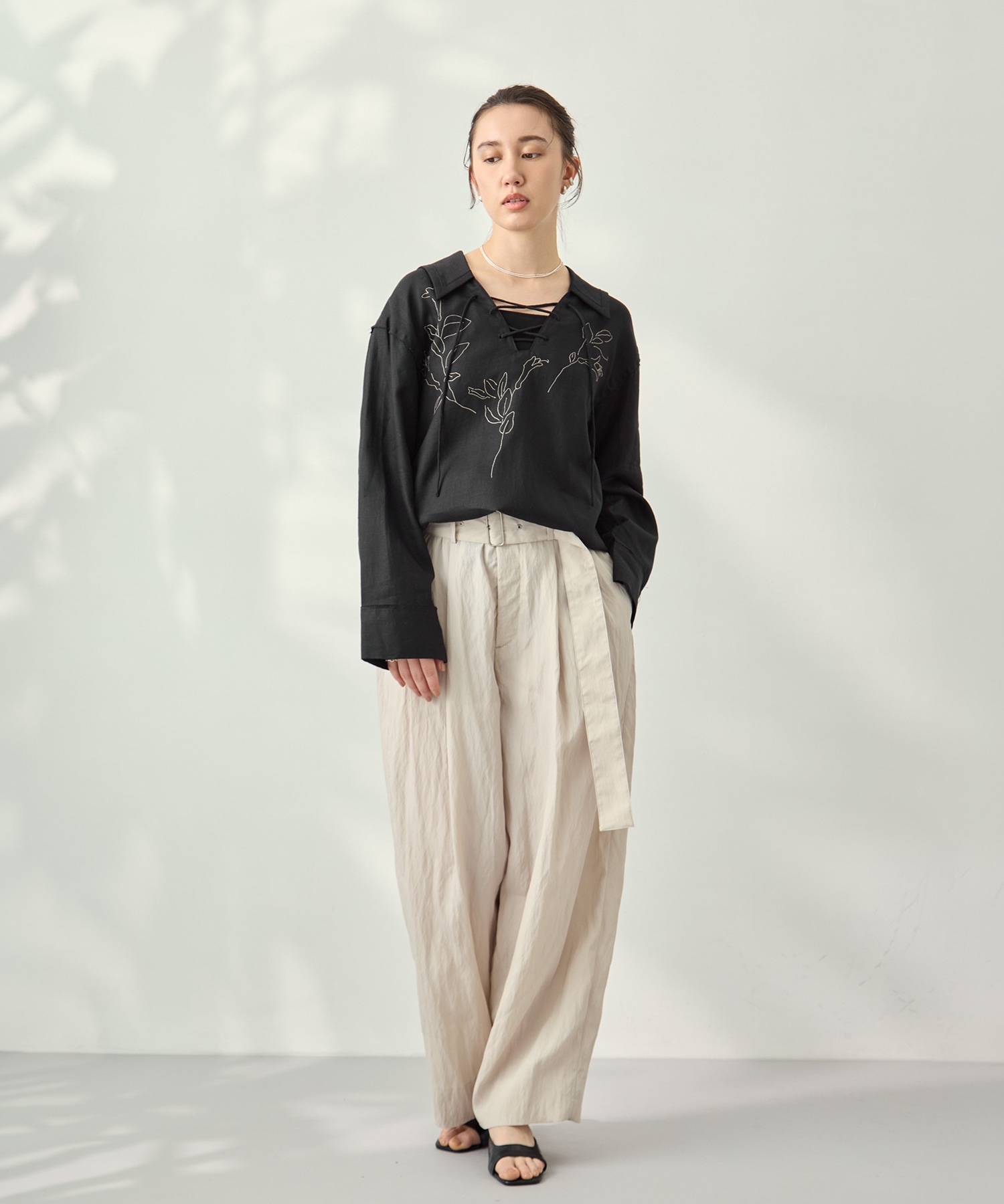 Viscose washer 2tuck belted wide pants 08sircus