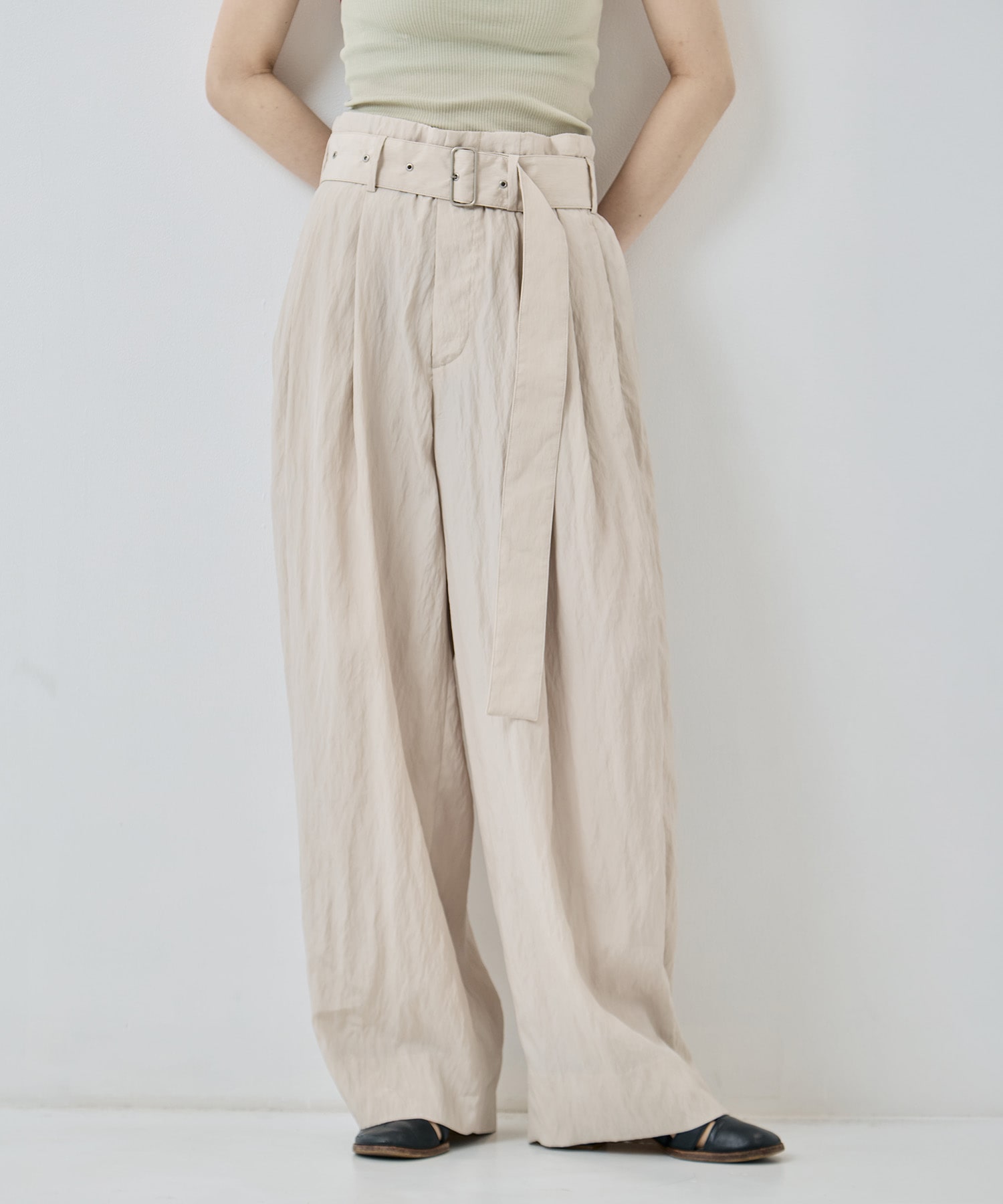 Viscose washer 2tuck belted wide pants 08sircus