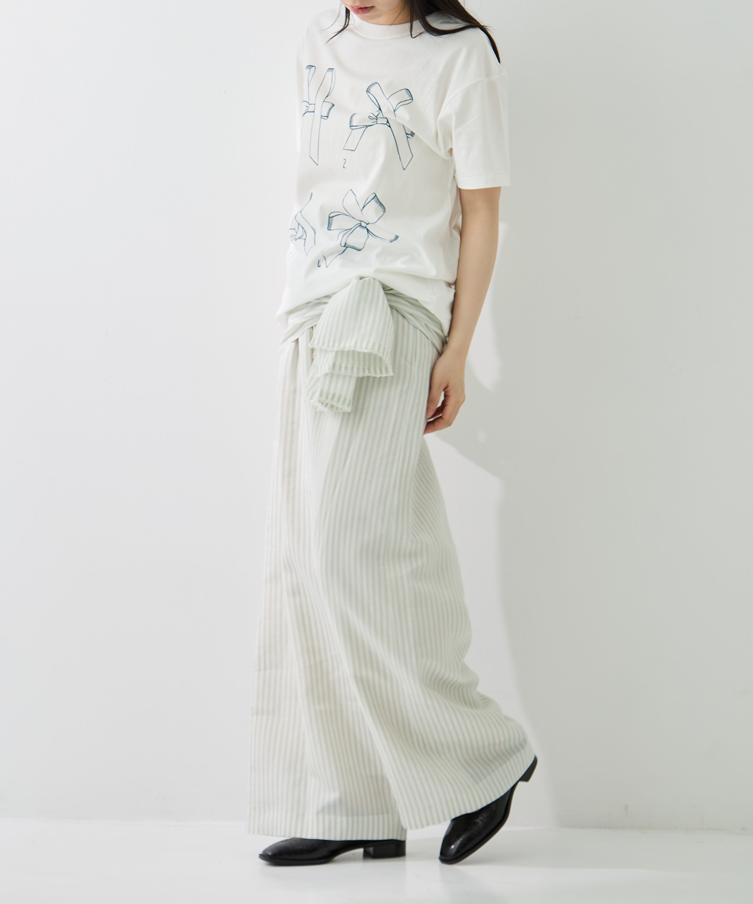 STRIPE PANTS W/BELT muller of yoshiokubo