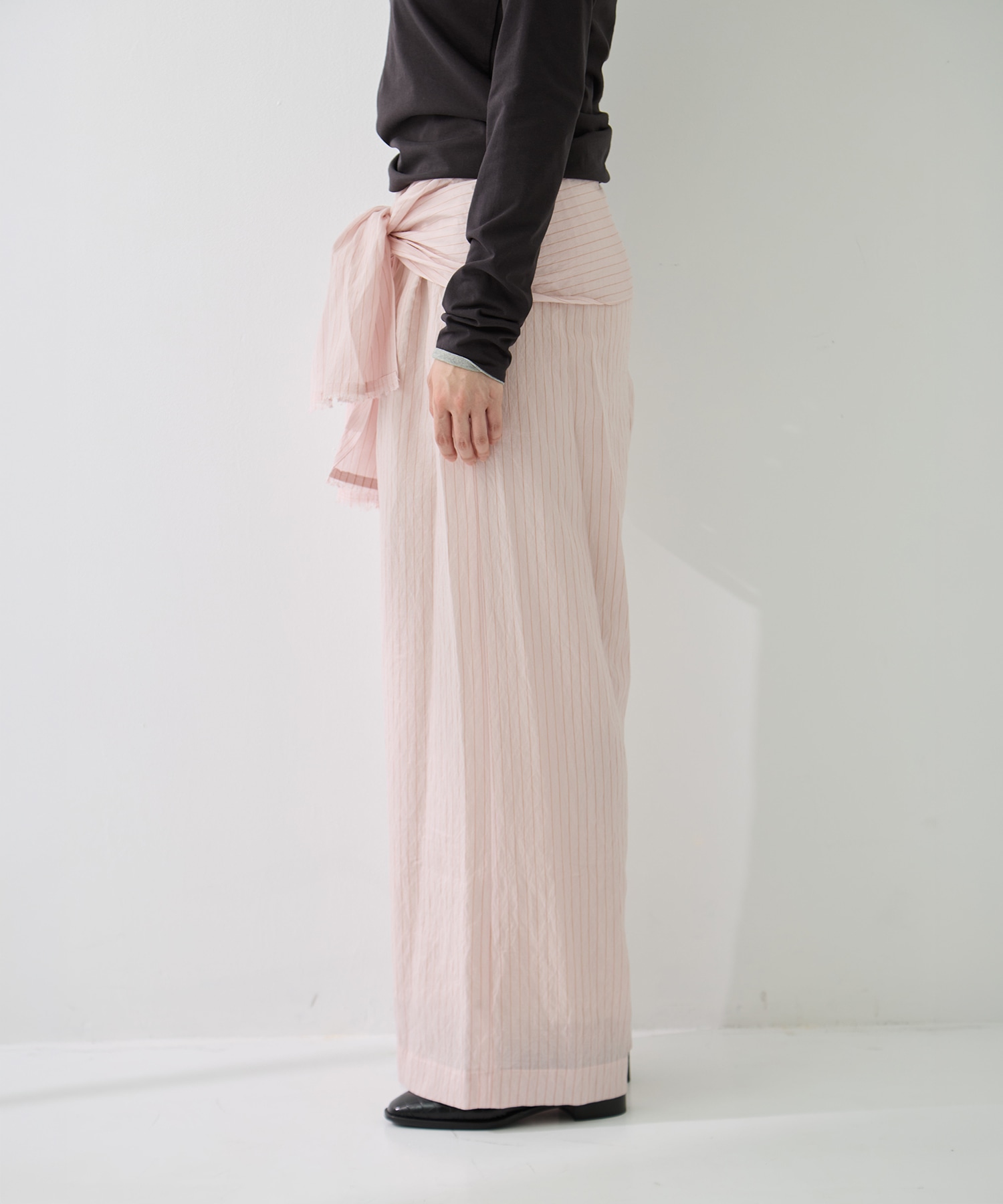 STRIPE PANTS W/BELT muller of yoshiokubo