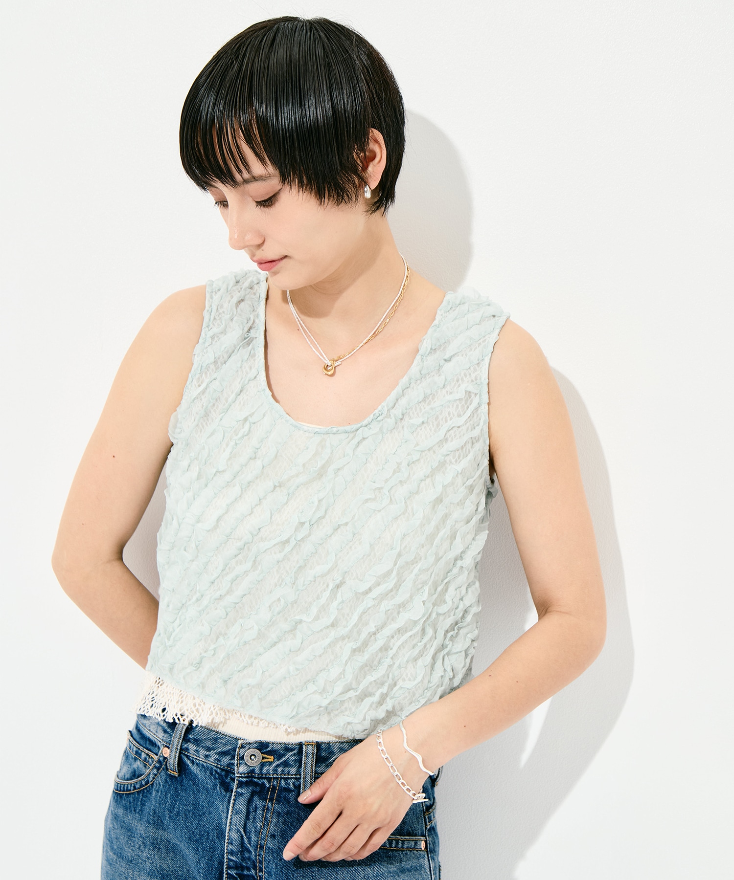 RUFFLE CHIFFON LAYER TOP muller of yoshiokubo