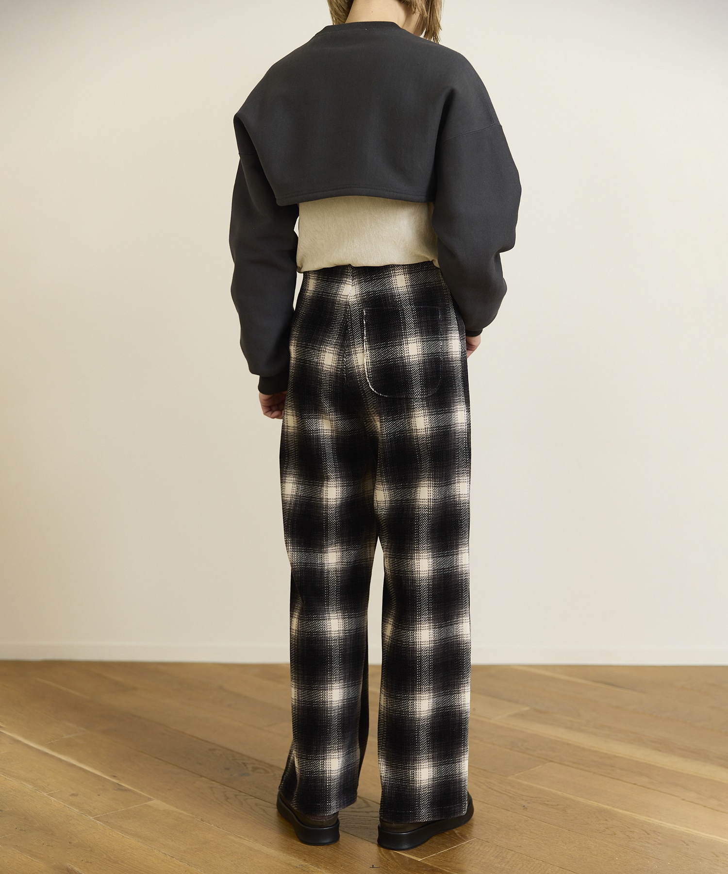 Ombre Check Stretch Corduroy Wide Pants PHEENY