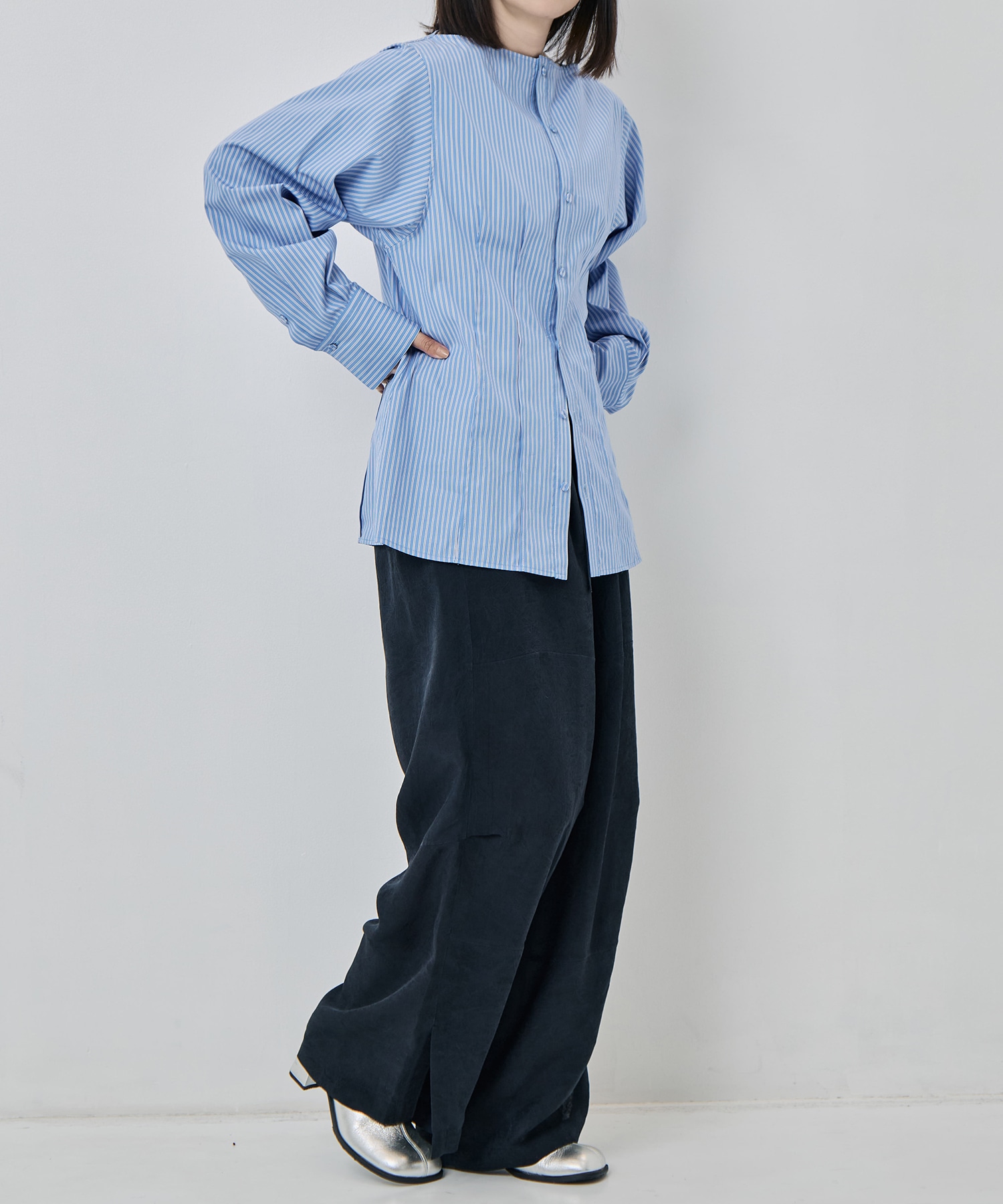 STRIPE WASHED COTTON BROAD BOATNECK SHAPE BLOUSE JANE SMITH