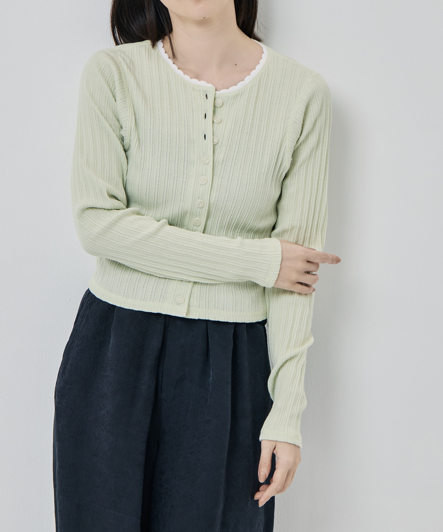 COTTON EYELET RIB CARDIGAN JANE SMITH