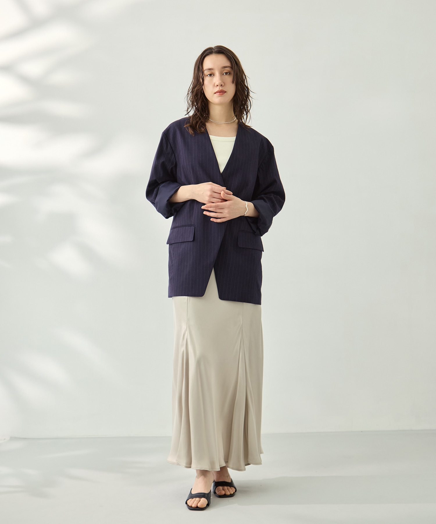 コットンリネンノーカラージャケット KEY TIMEZ