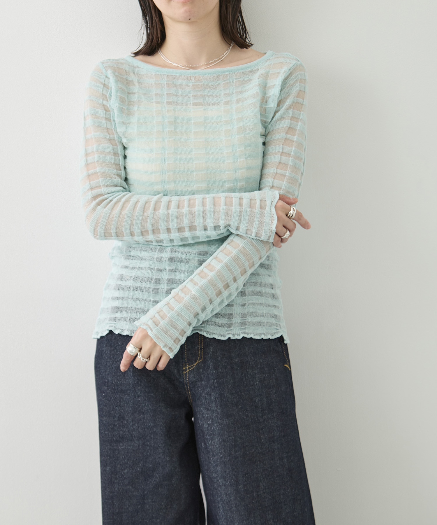 FLOWING CHECKED KNIT PULLOVER TAN