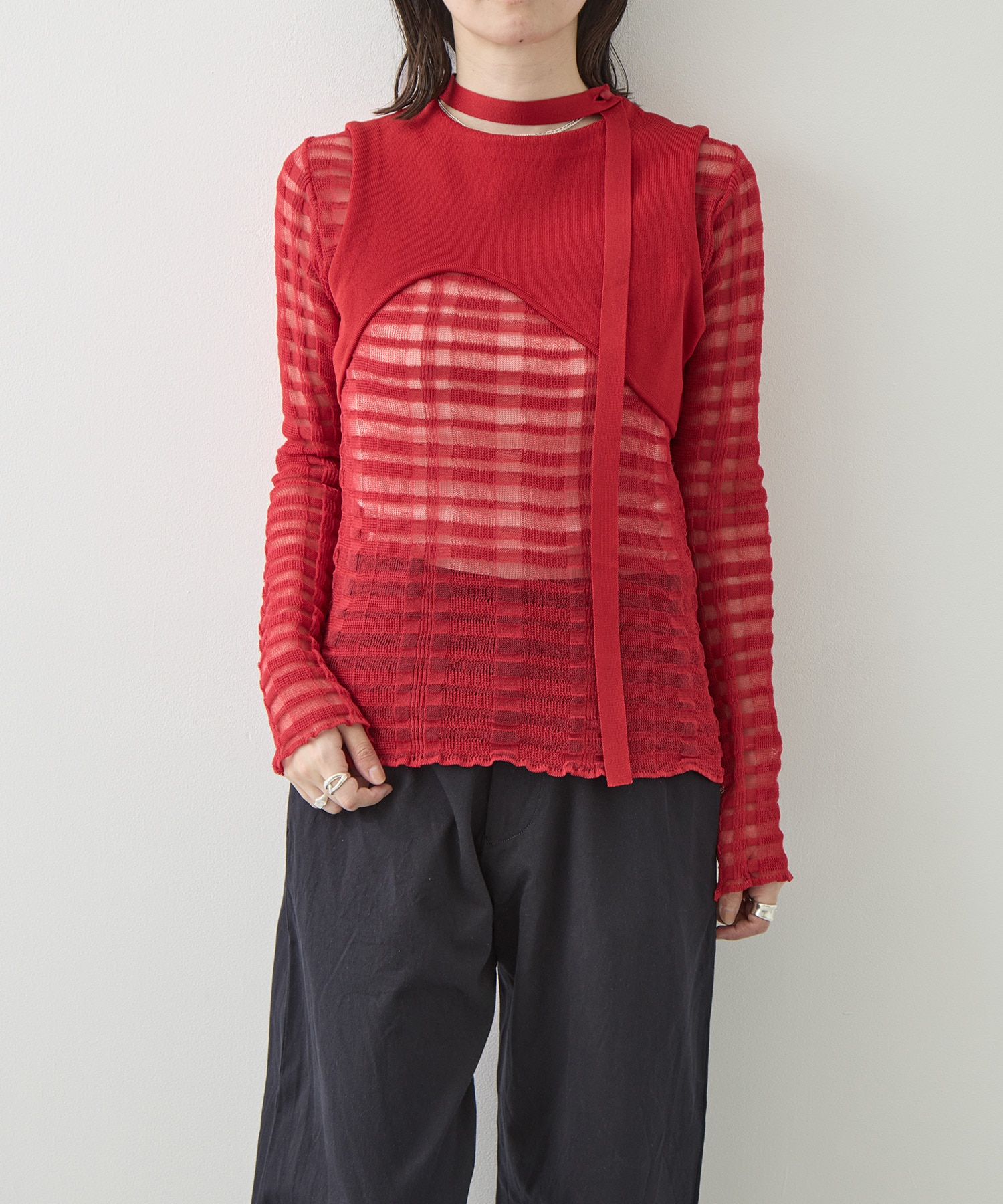 CURVED HEM KNIT TOPS TAN