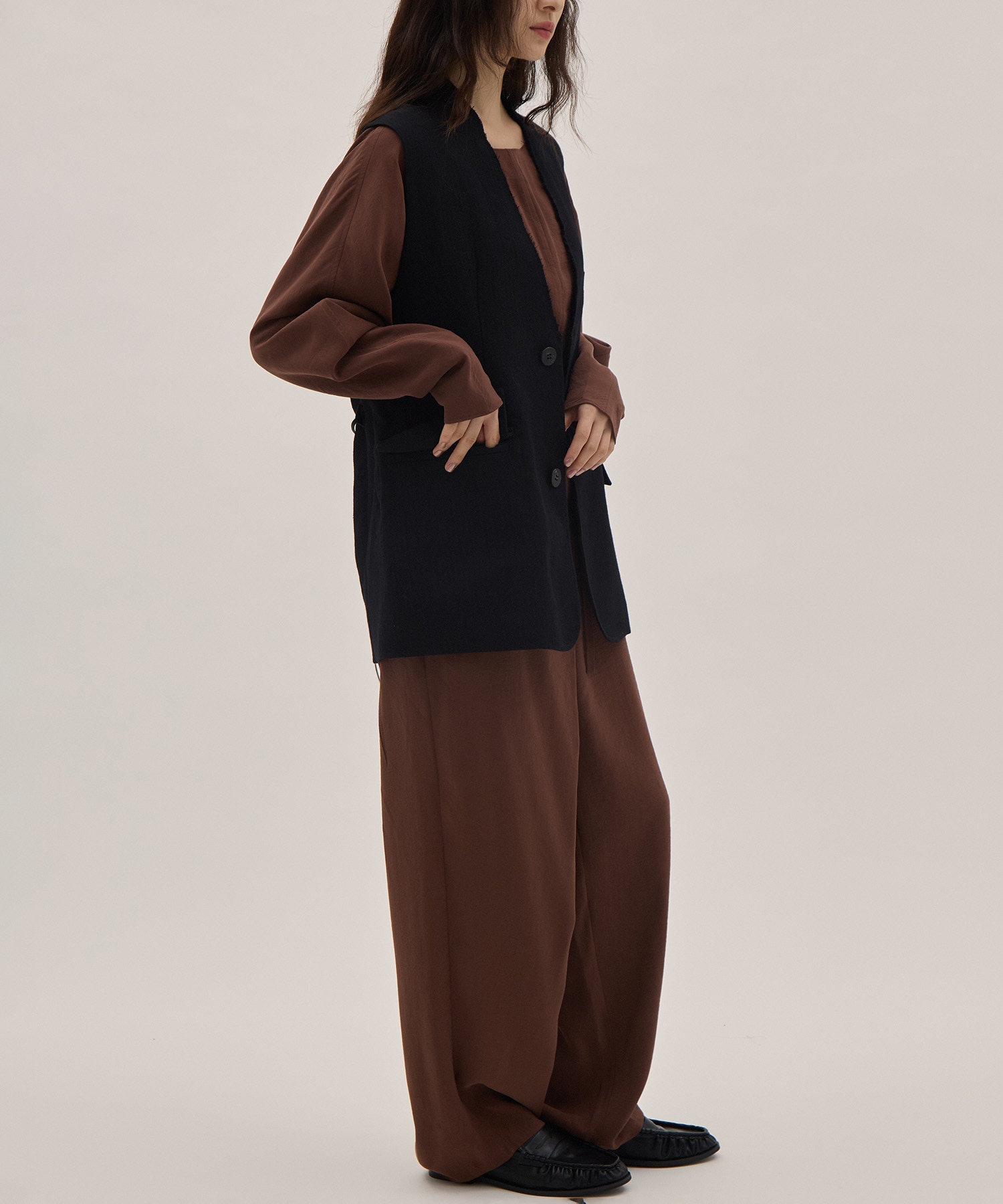 Wool Linen Herringbone Sleeveless Jacket PONTI