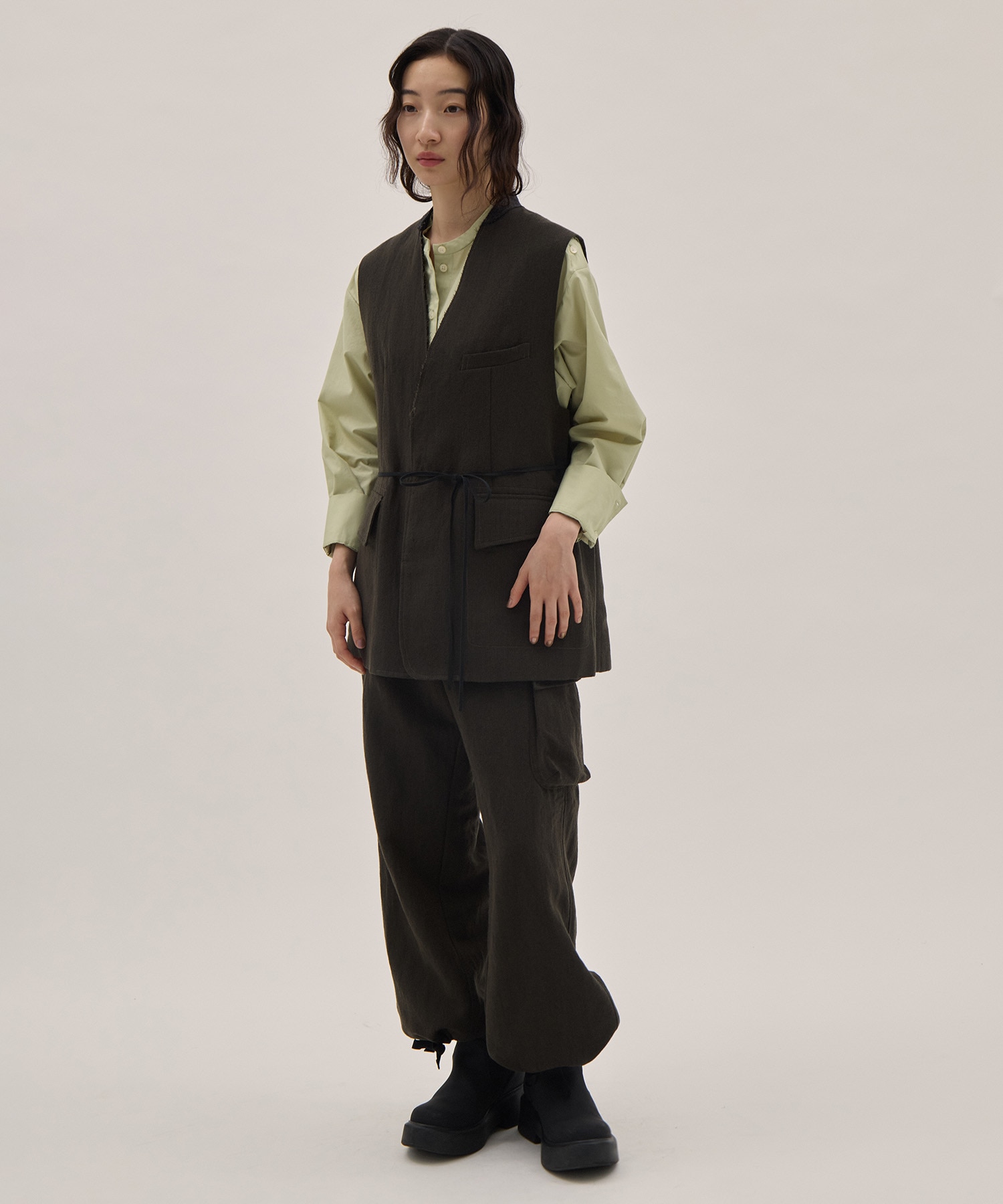Wool Linen Herringbone Sleeveless Jacket PONTI