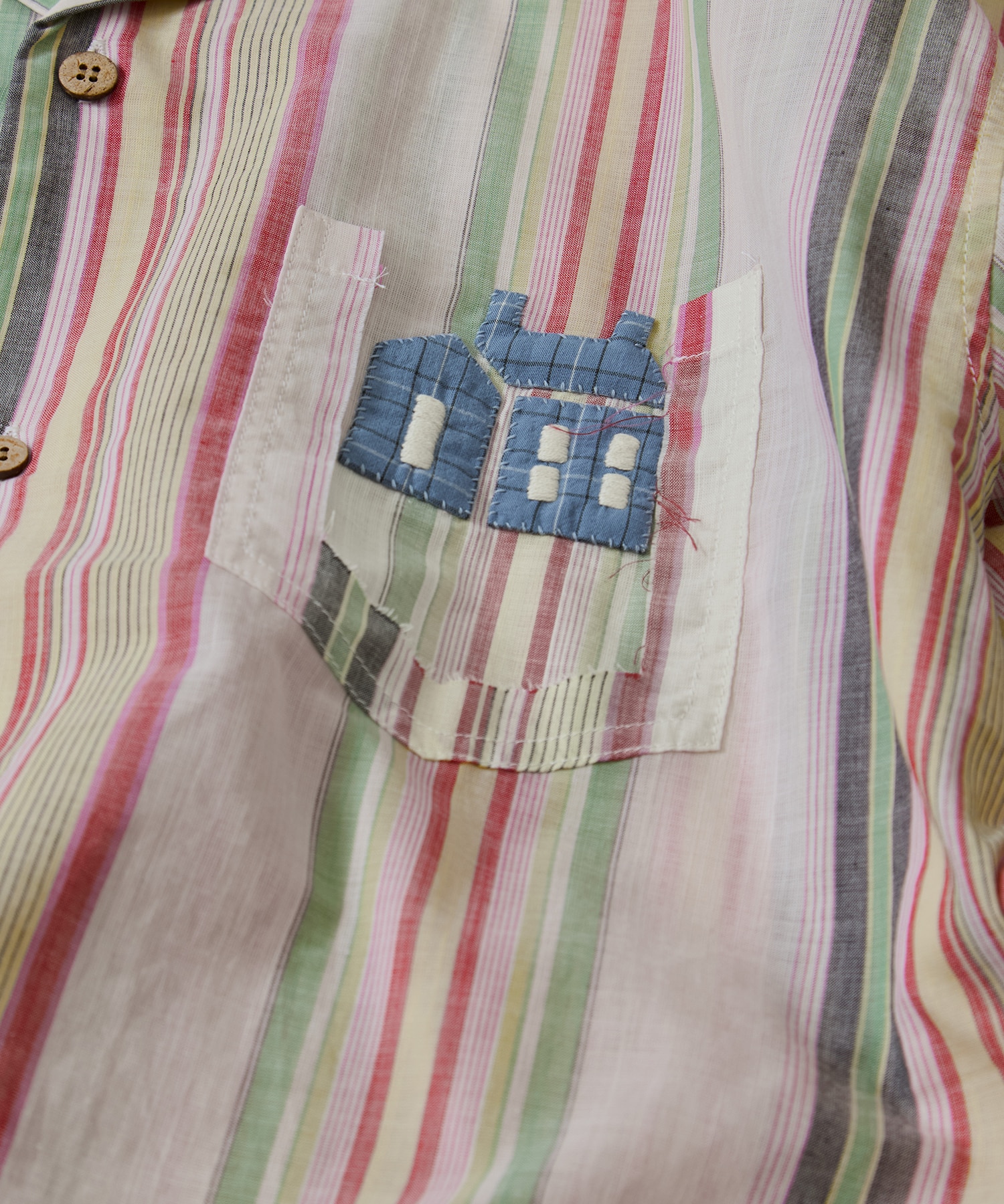 Hand-Embroidered Stripe Shirt KHOKI