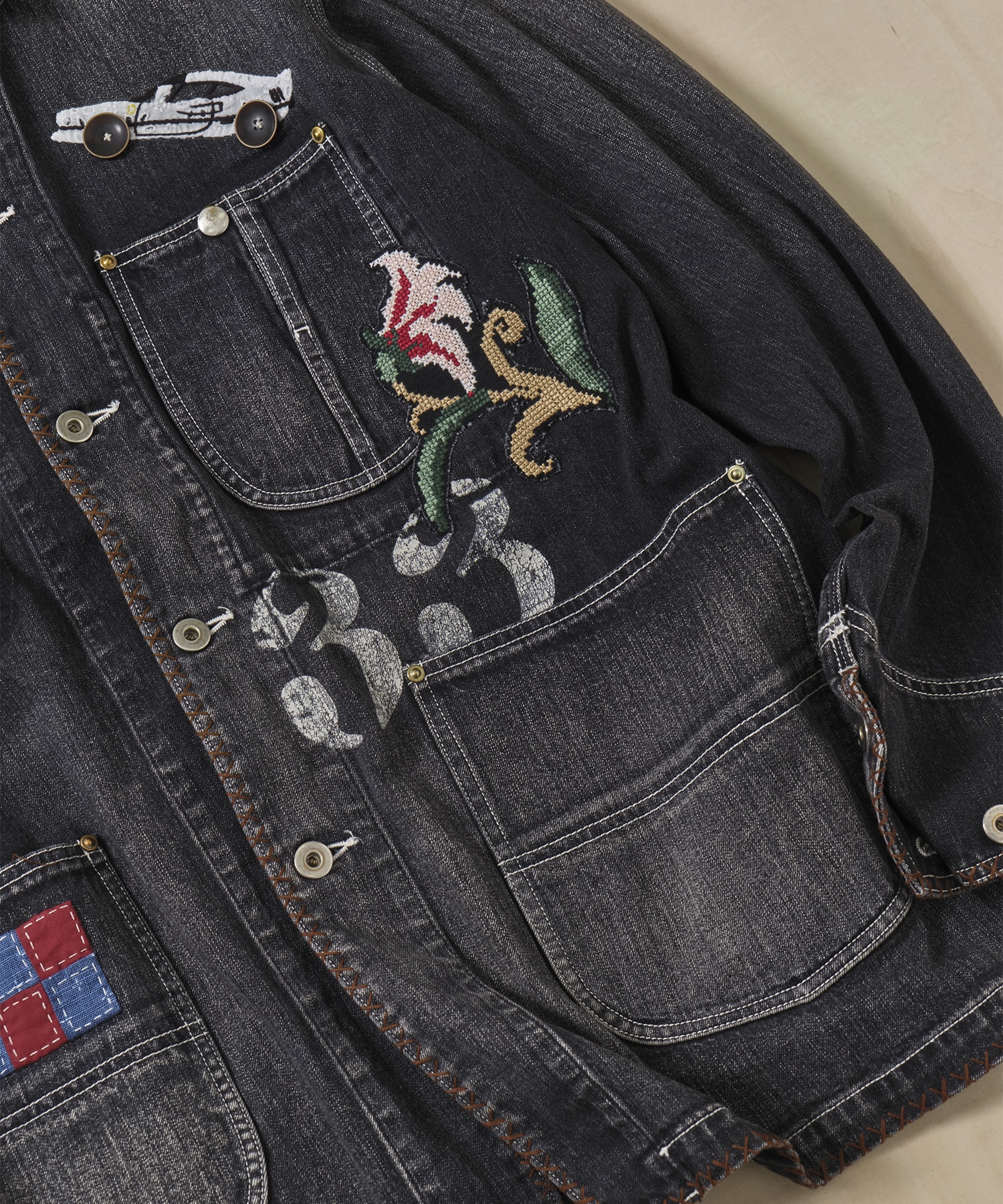 Hand-Embroidered Denim Coverall KHOKI