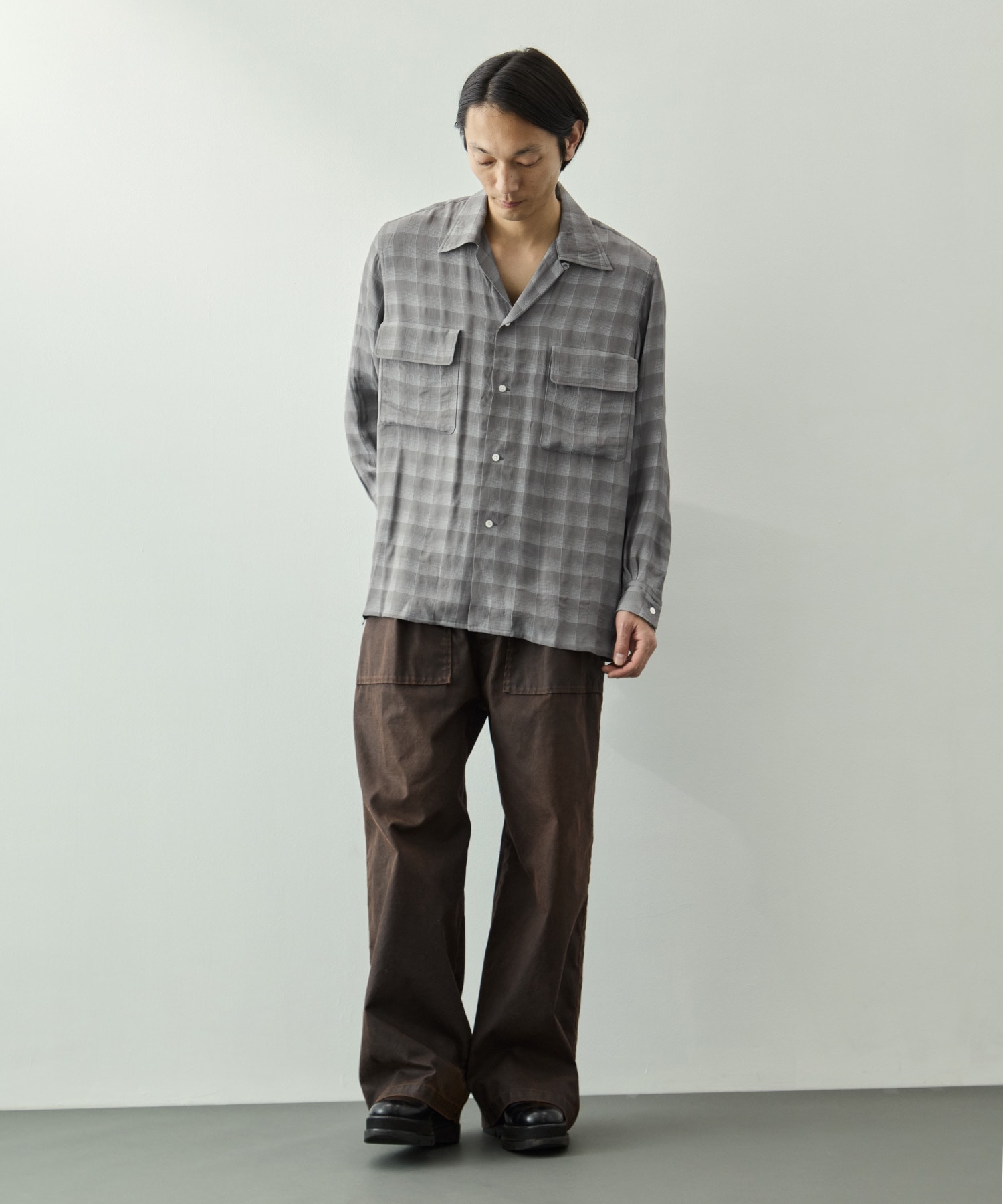 Jacqard Plaid Open Collar Shirt YOKE