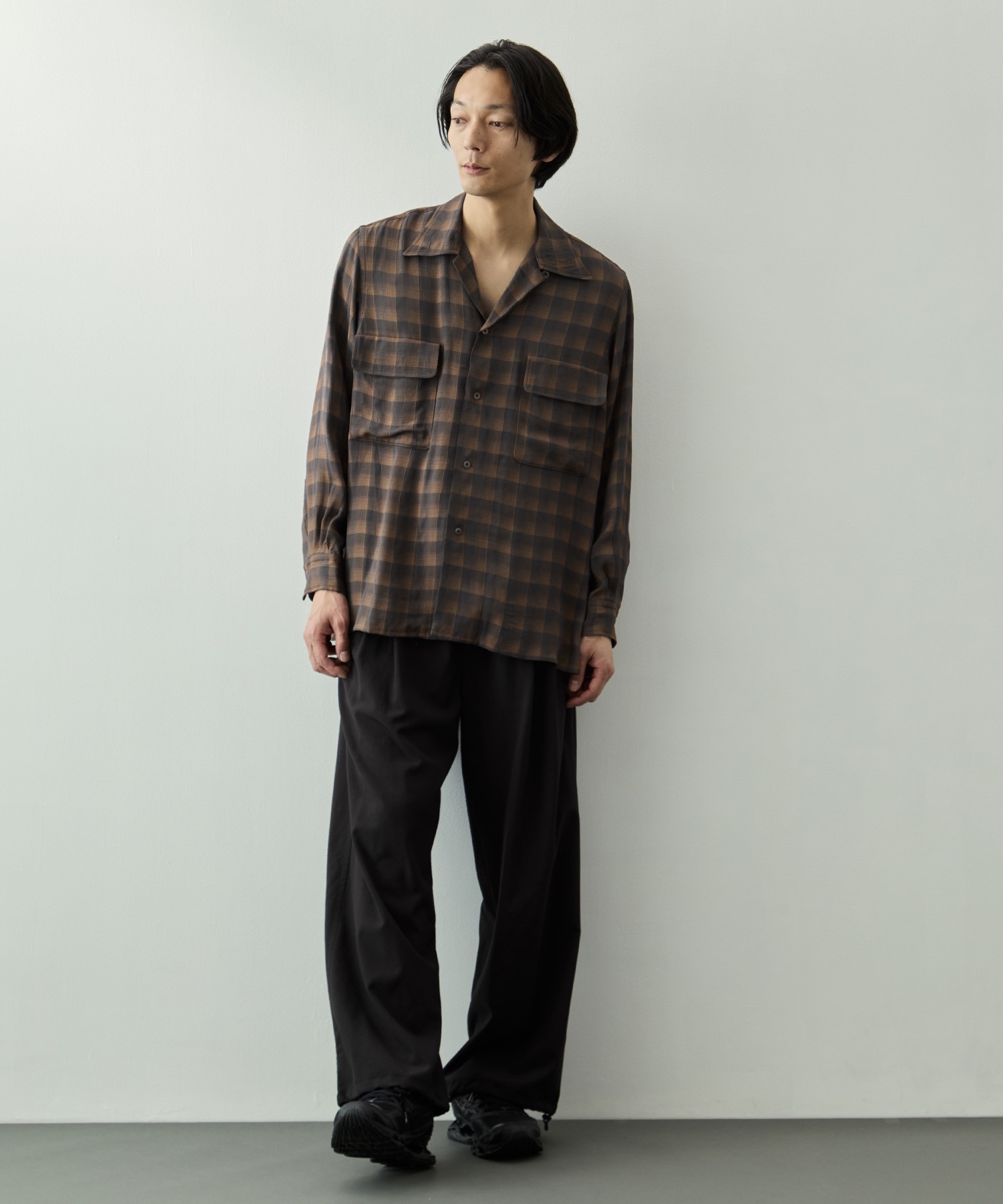 Jacqard Plaid Open Collar Shirt YOKE