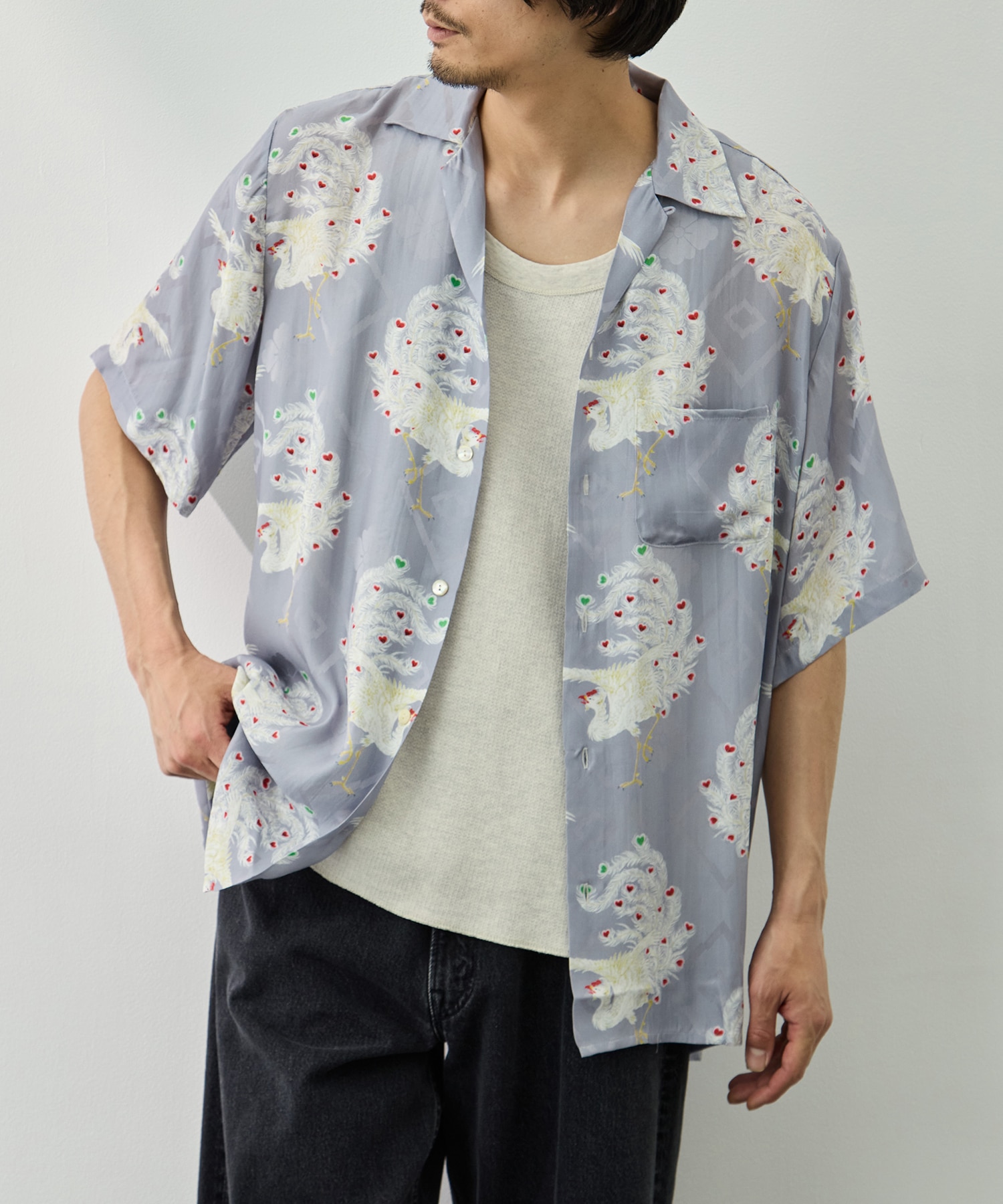 SILK CUPRO SHORT SLEEVE ALOHA SHIRT〈PHOENIX / LIGHT PERPLE〉 NIPOALOHA