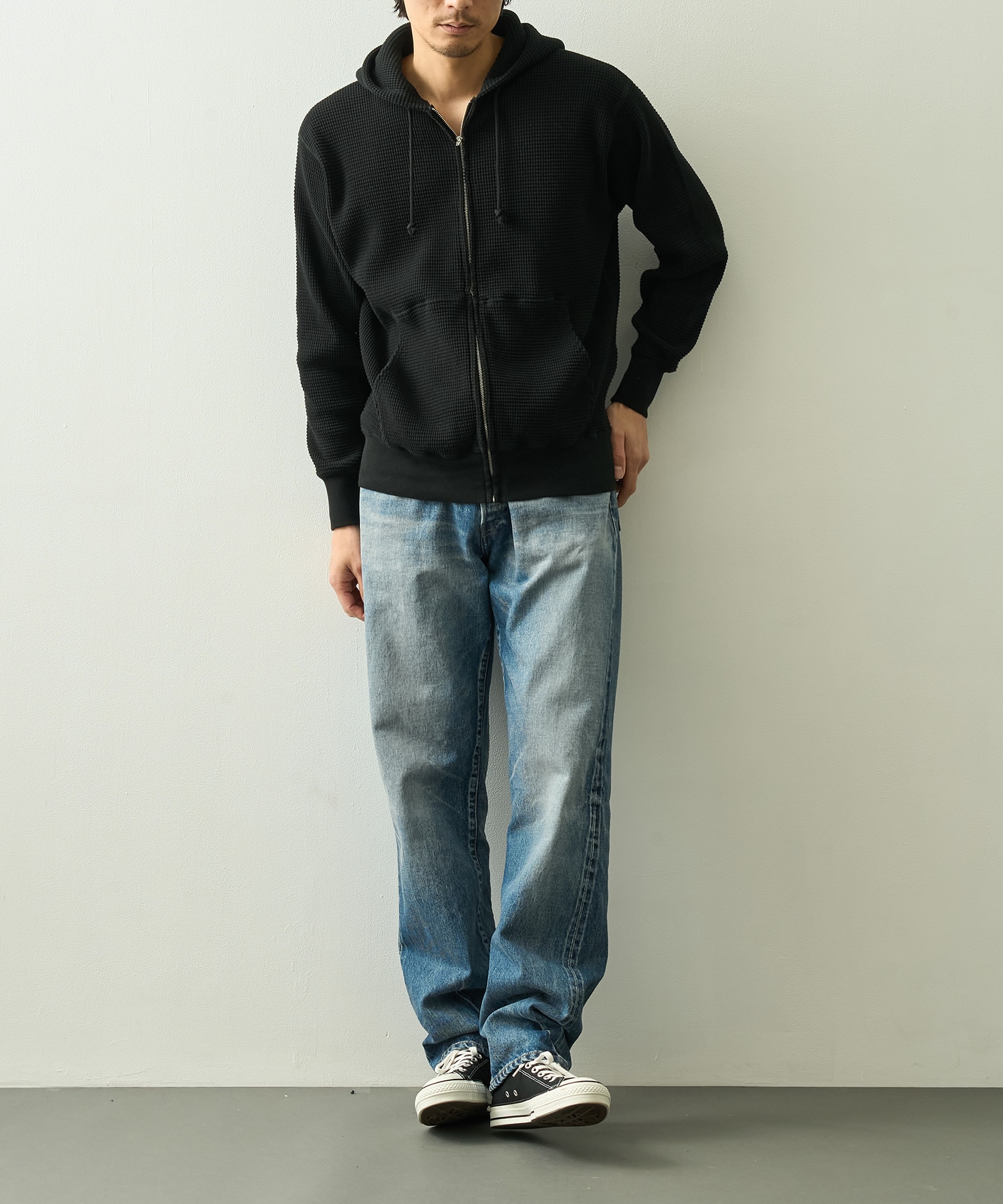 WAFFLE SWEAT HOODED ZIP MASSES