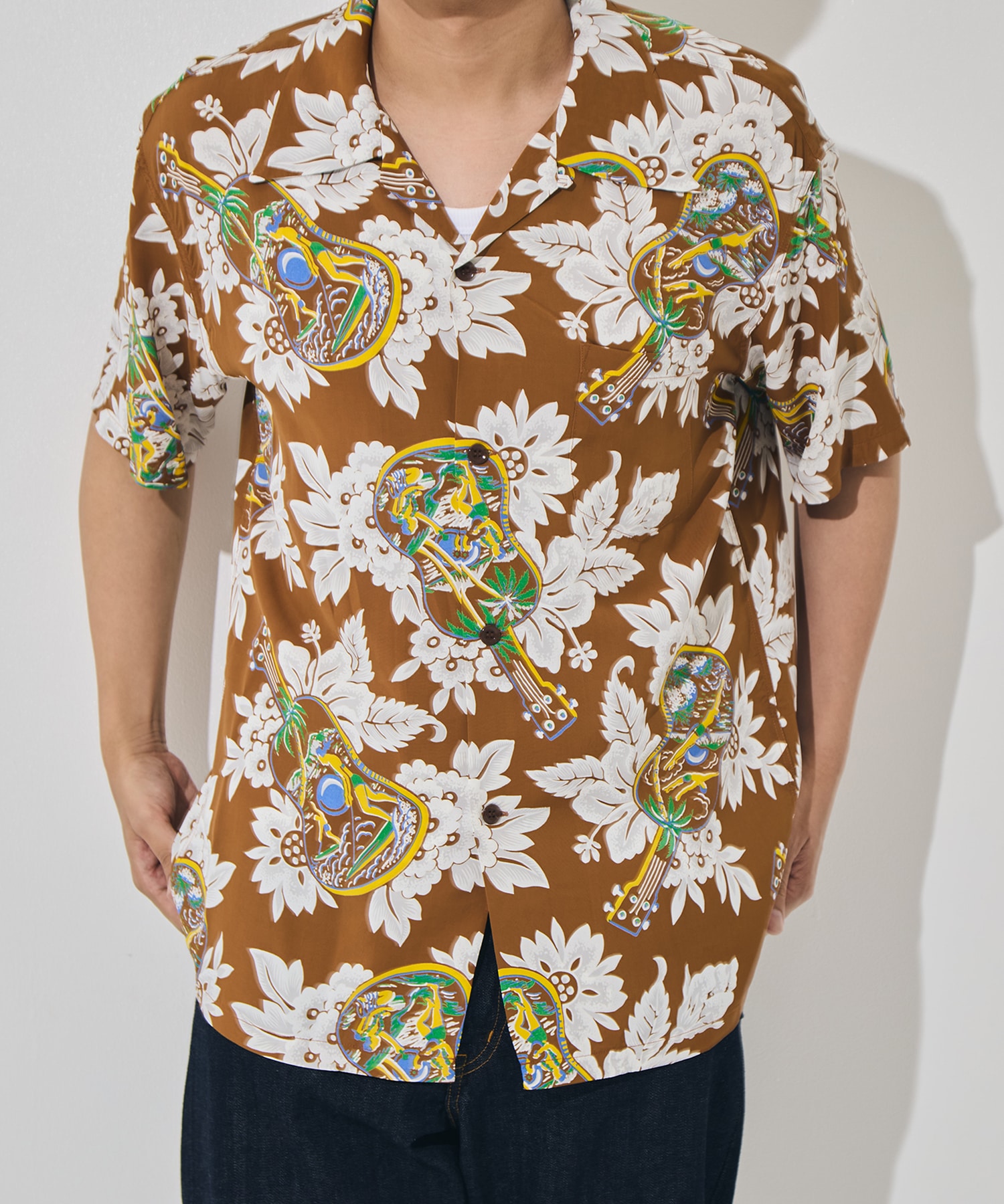 UKULELE MELODYS/S RAYON HAWAIIAN SHIRT SUN SURF