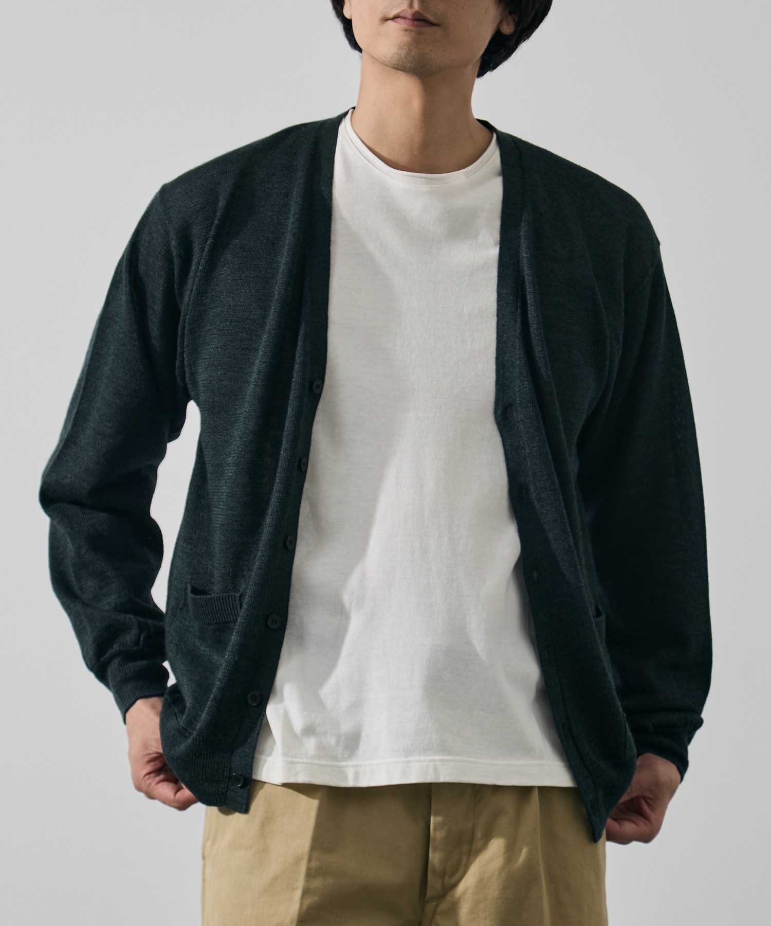 別注 RAMIE WOOL V NECK CARDIGAN BATONER