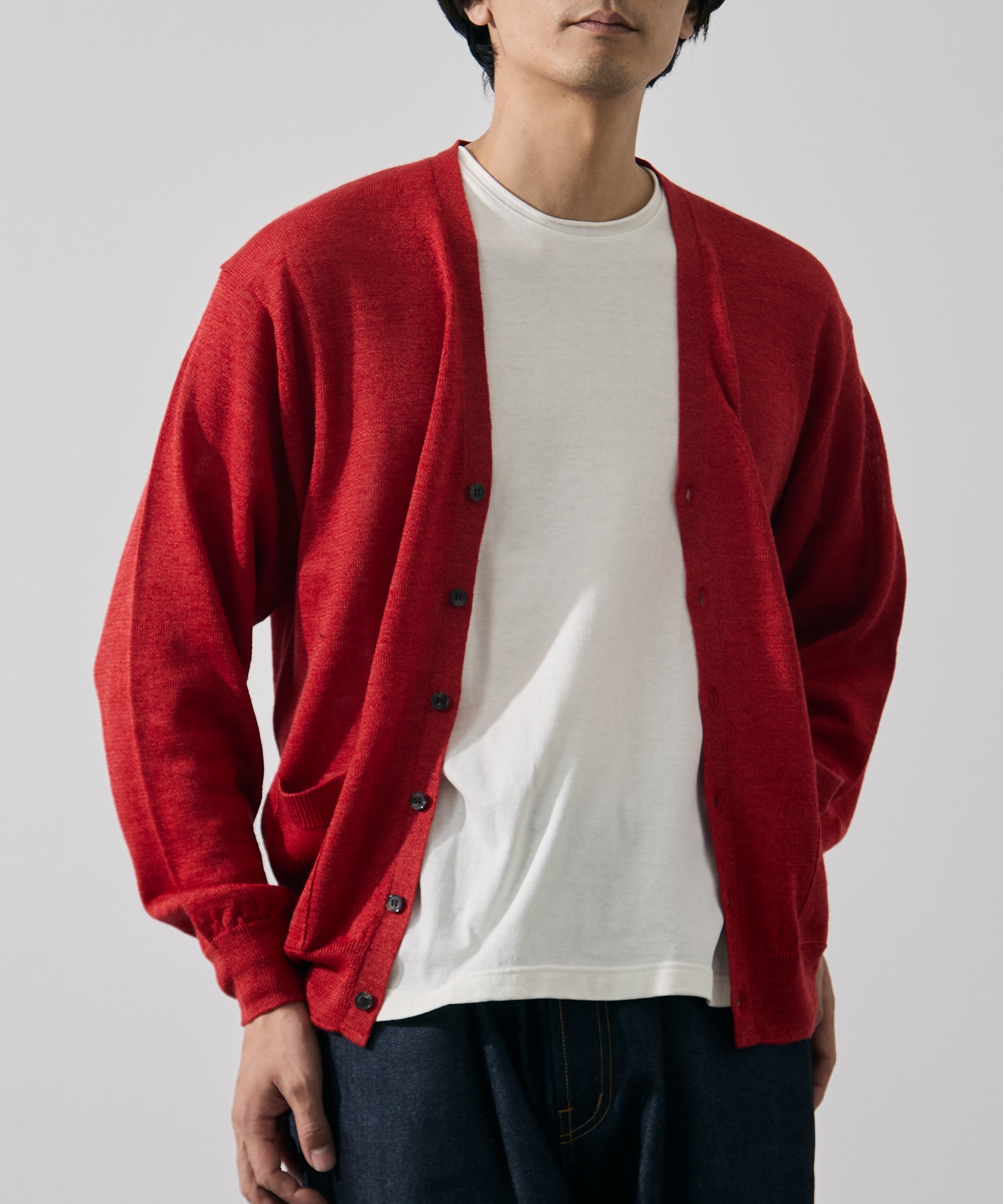 別注 RAMIE WOOL V NECK CARDIGAN BATONER