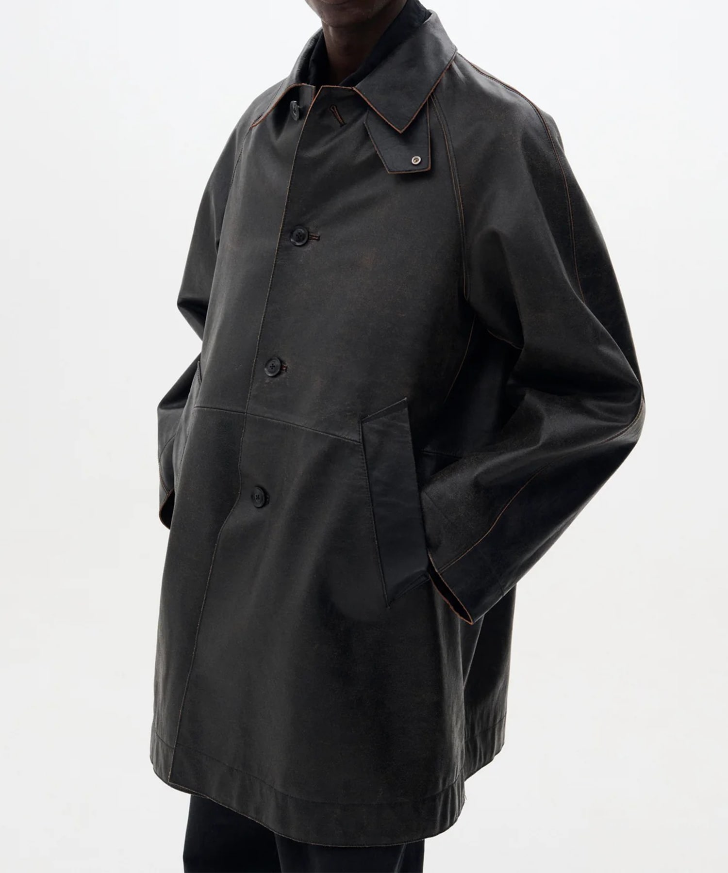 Cracked Leather Cut-off Half Coat YOKE