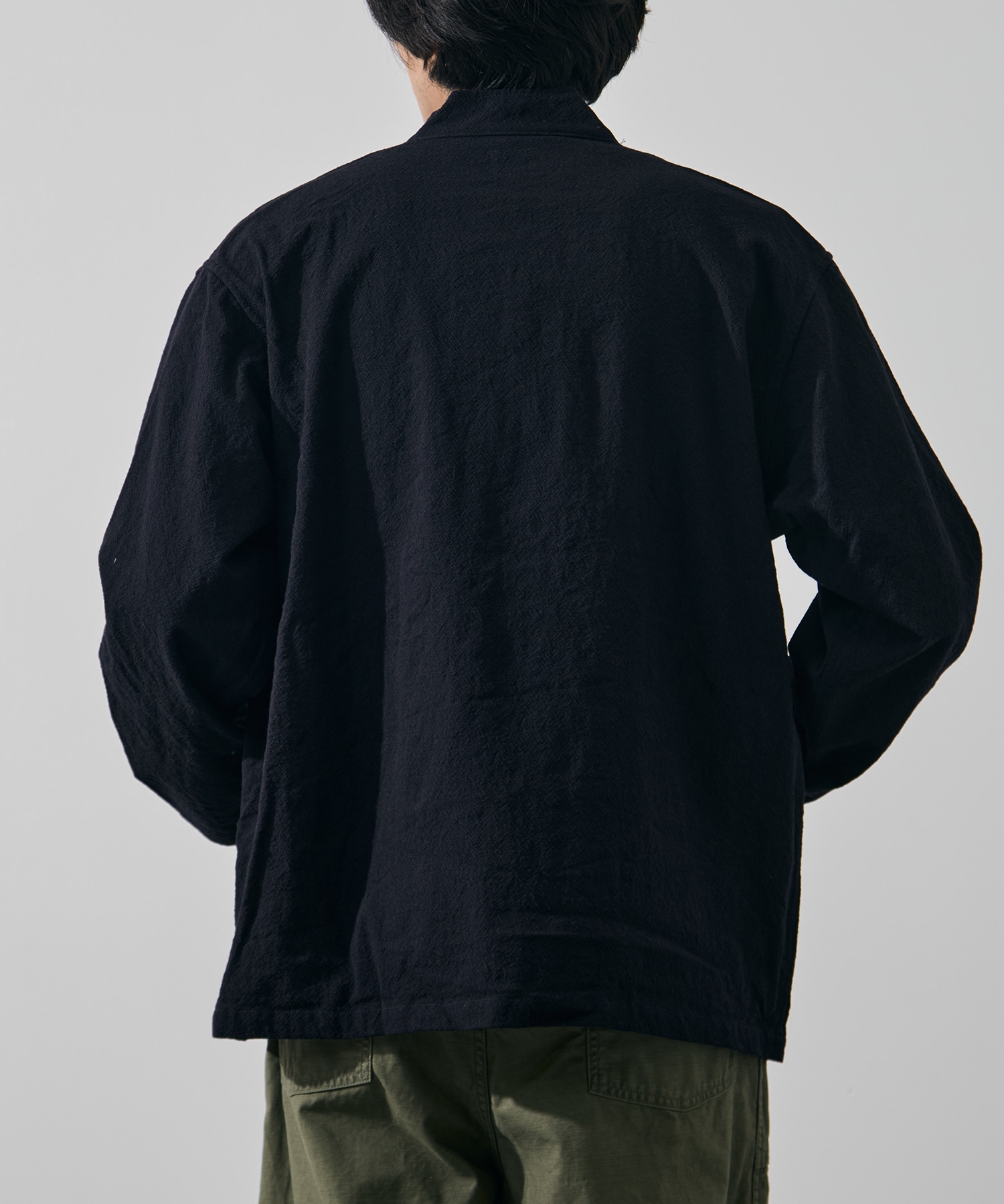 Stand Collar Jacket - Wool Diagonal Jacquard Needles