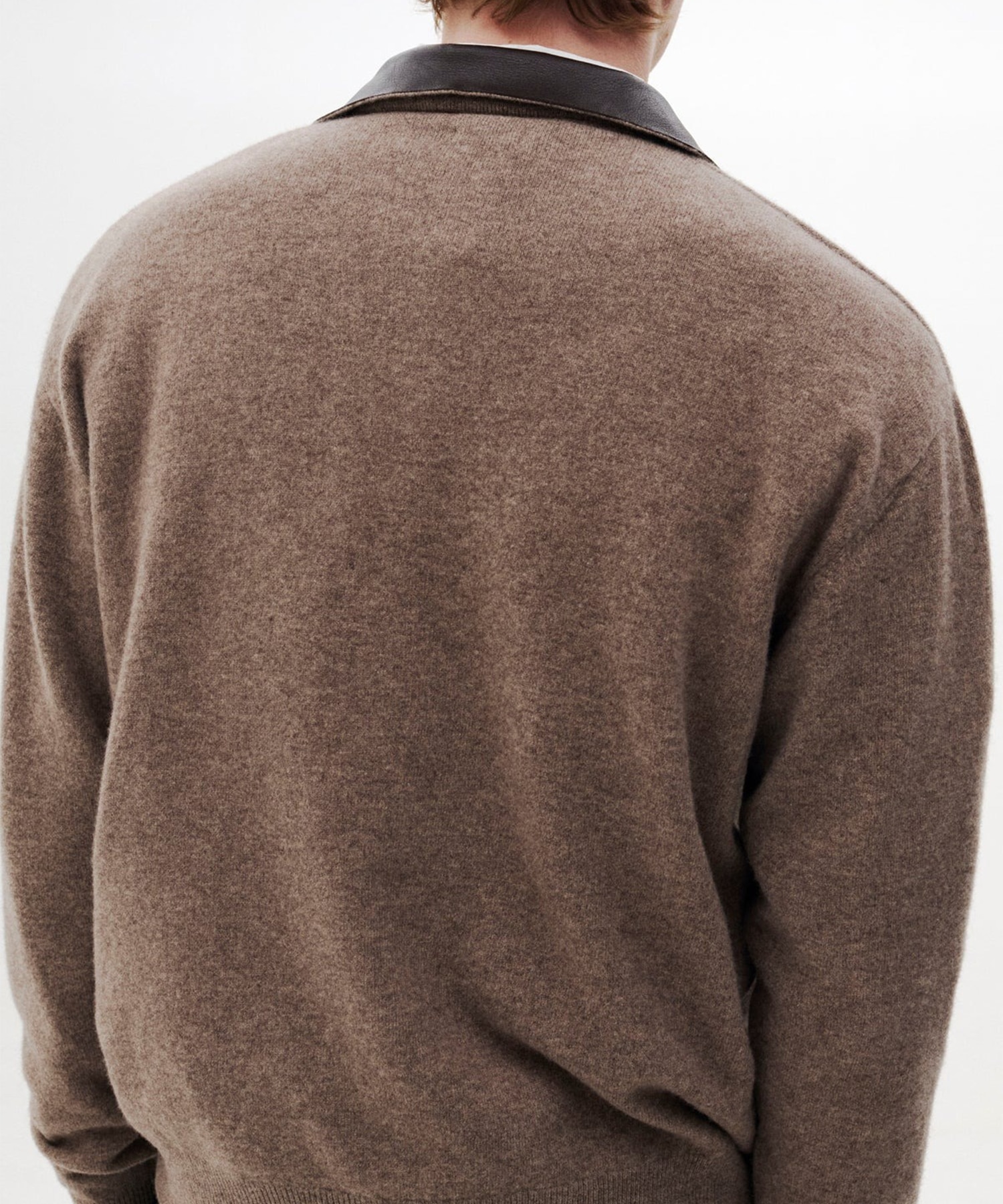 Leather-Trimmed Skipper Sweater YOKE