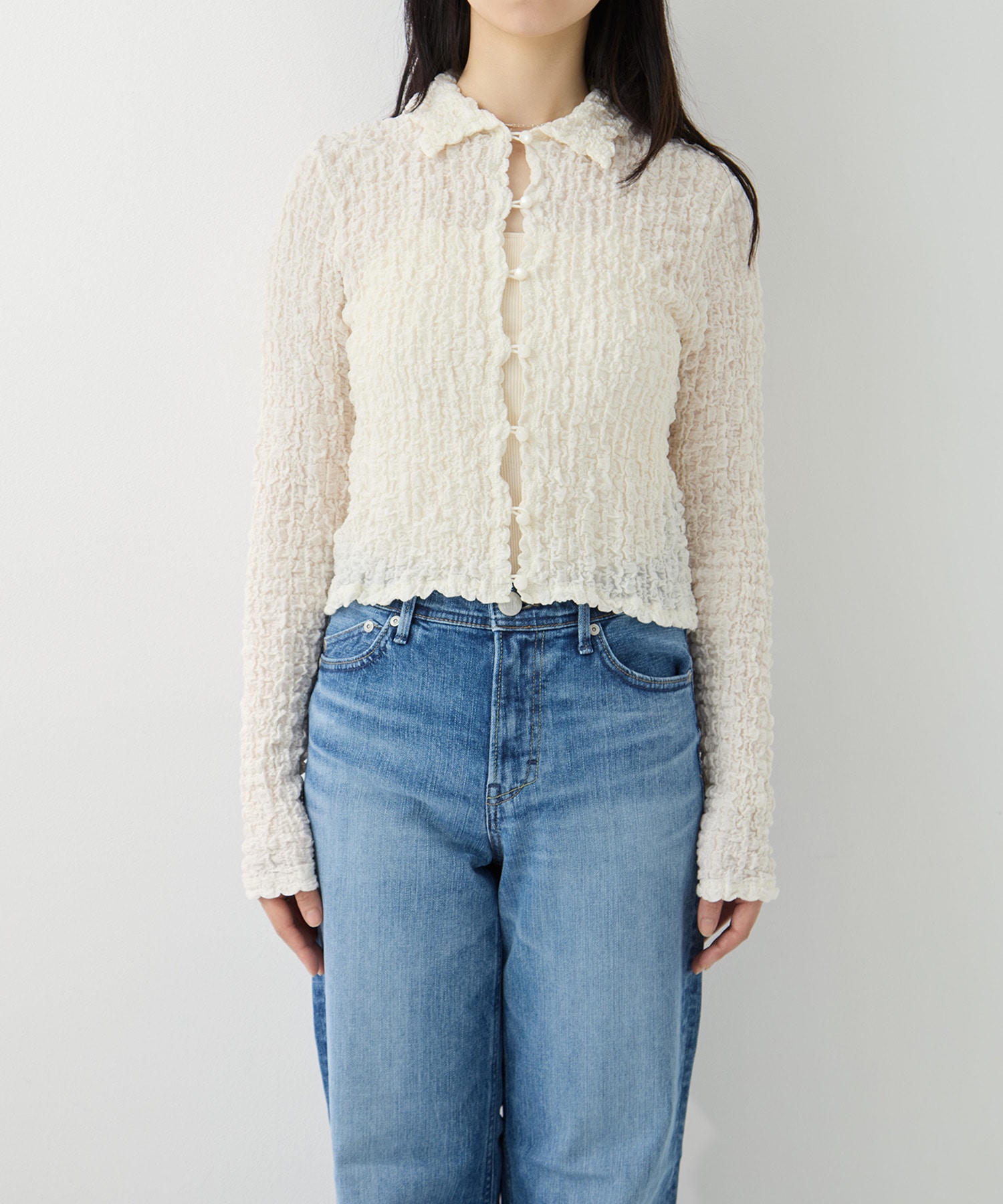 Shrink  Lace Cropped Shirt PHEENY