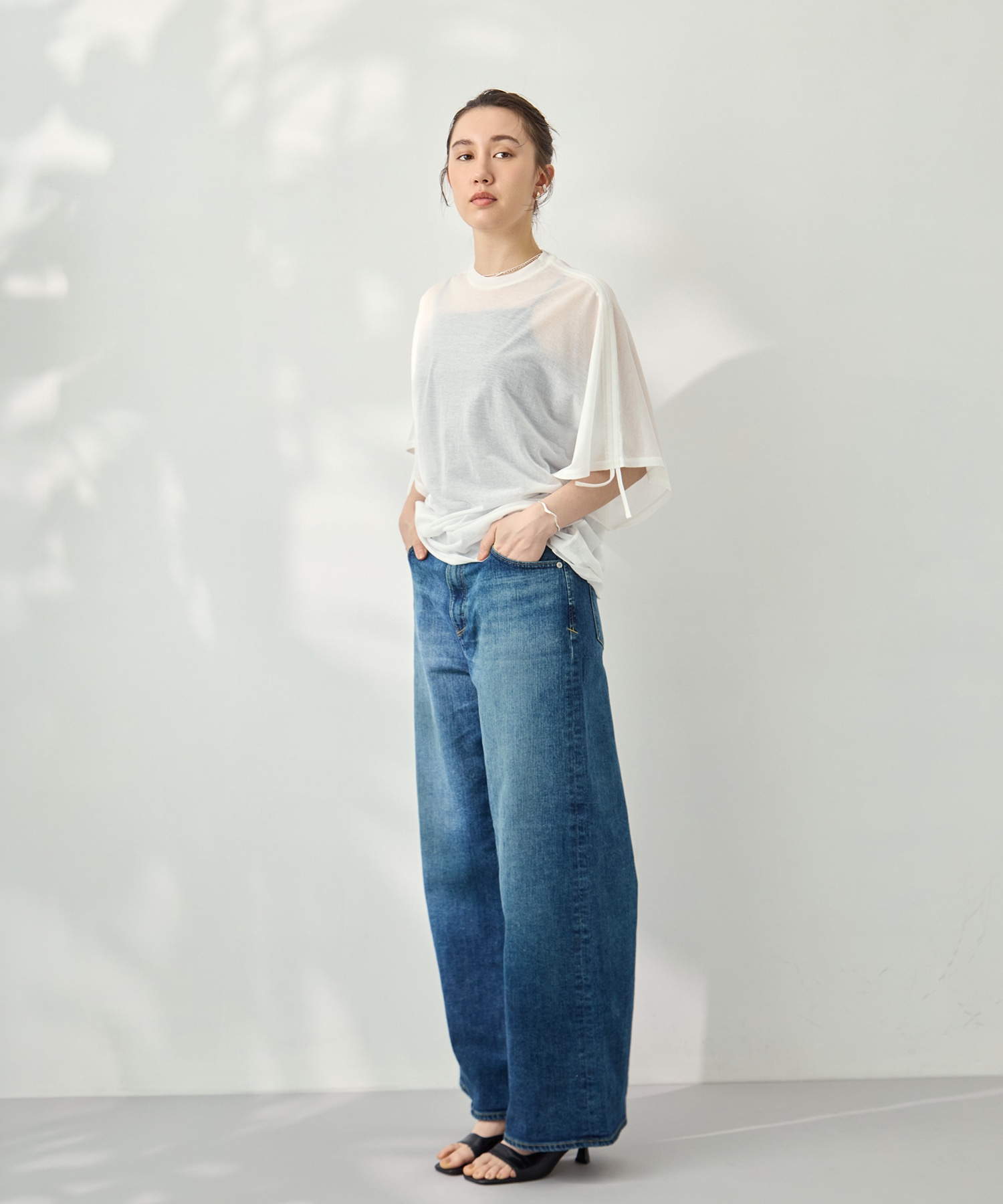 Sheer Jersey Gathered Shoulder Top PHEENY