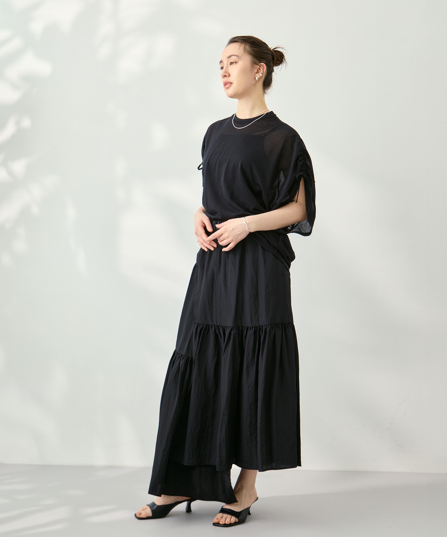 Sheer Jersey Gathered Shoulder Top PHEENY