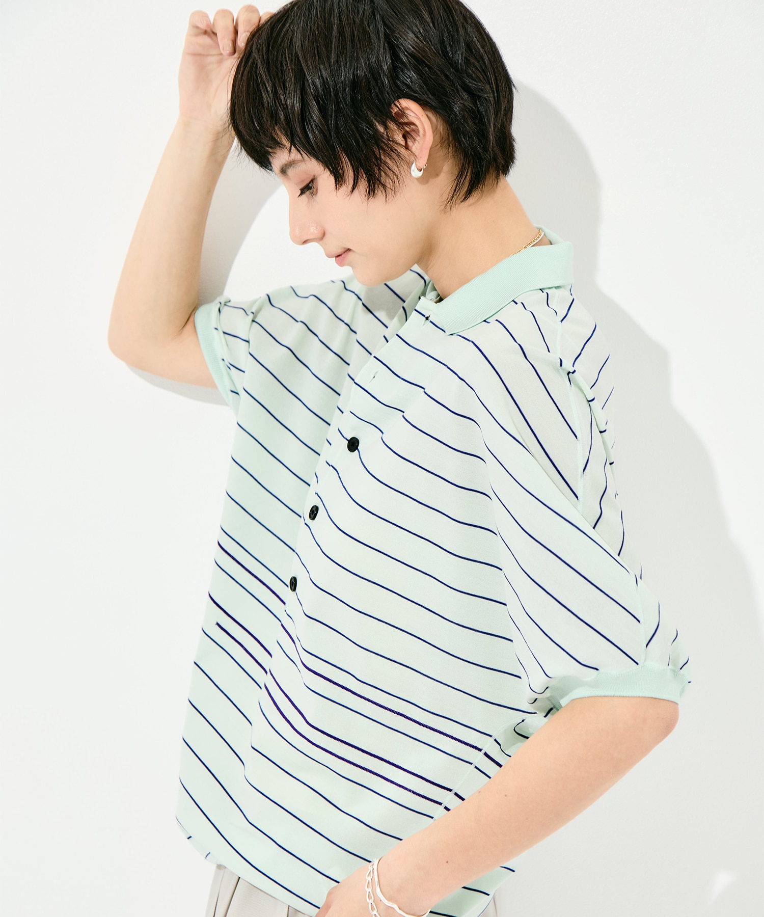 Dual Stripe Knit Half Sleeve Polo GOOD PEOPLE GOOD STITCHING GOOD PRODUCT