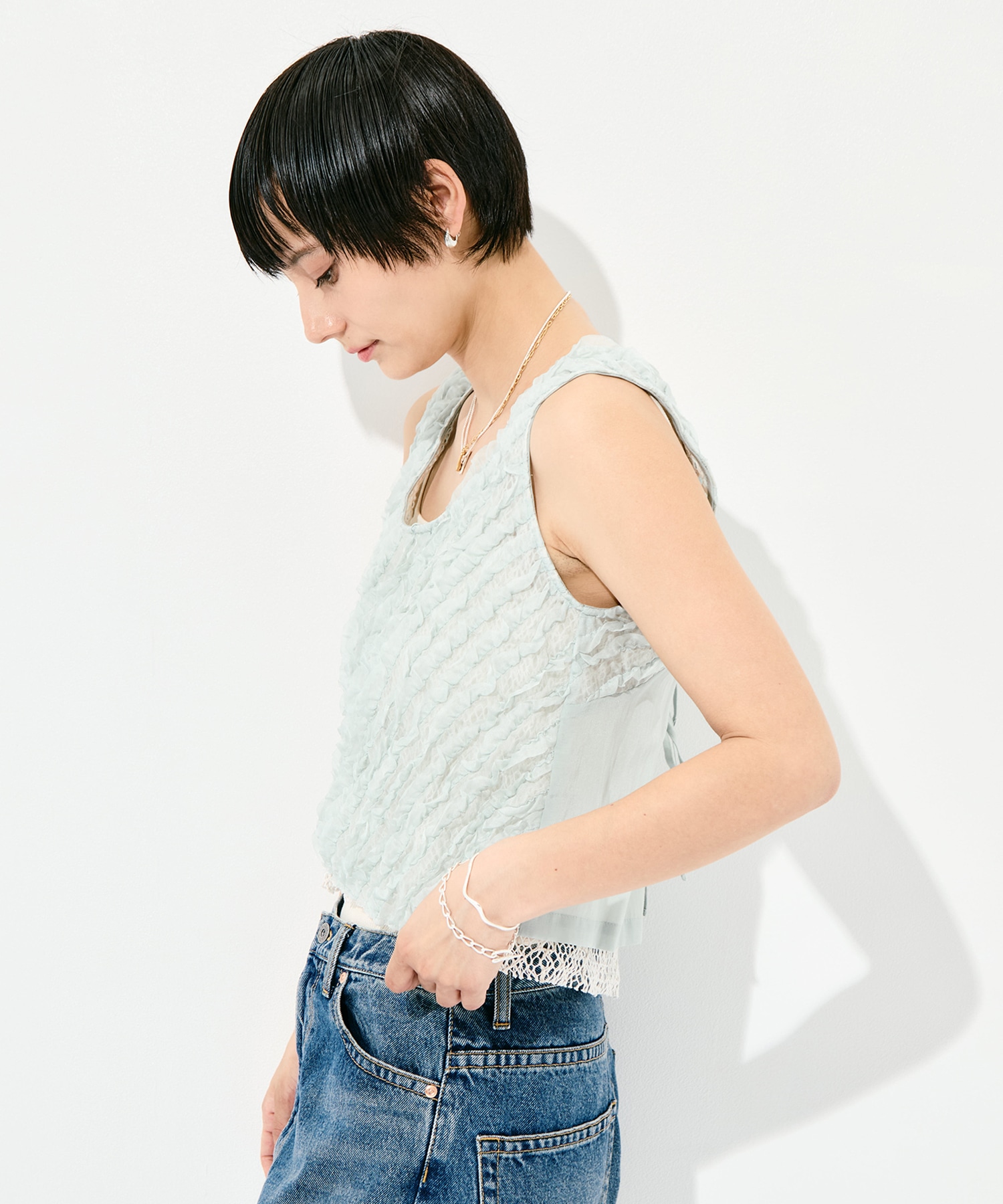 RUFFLE CHIFFON LAYER TOP muller of yoshiokubo