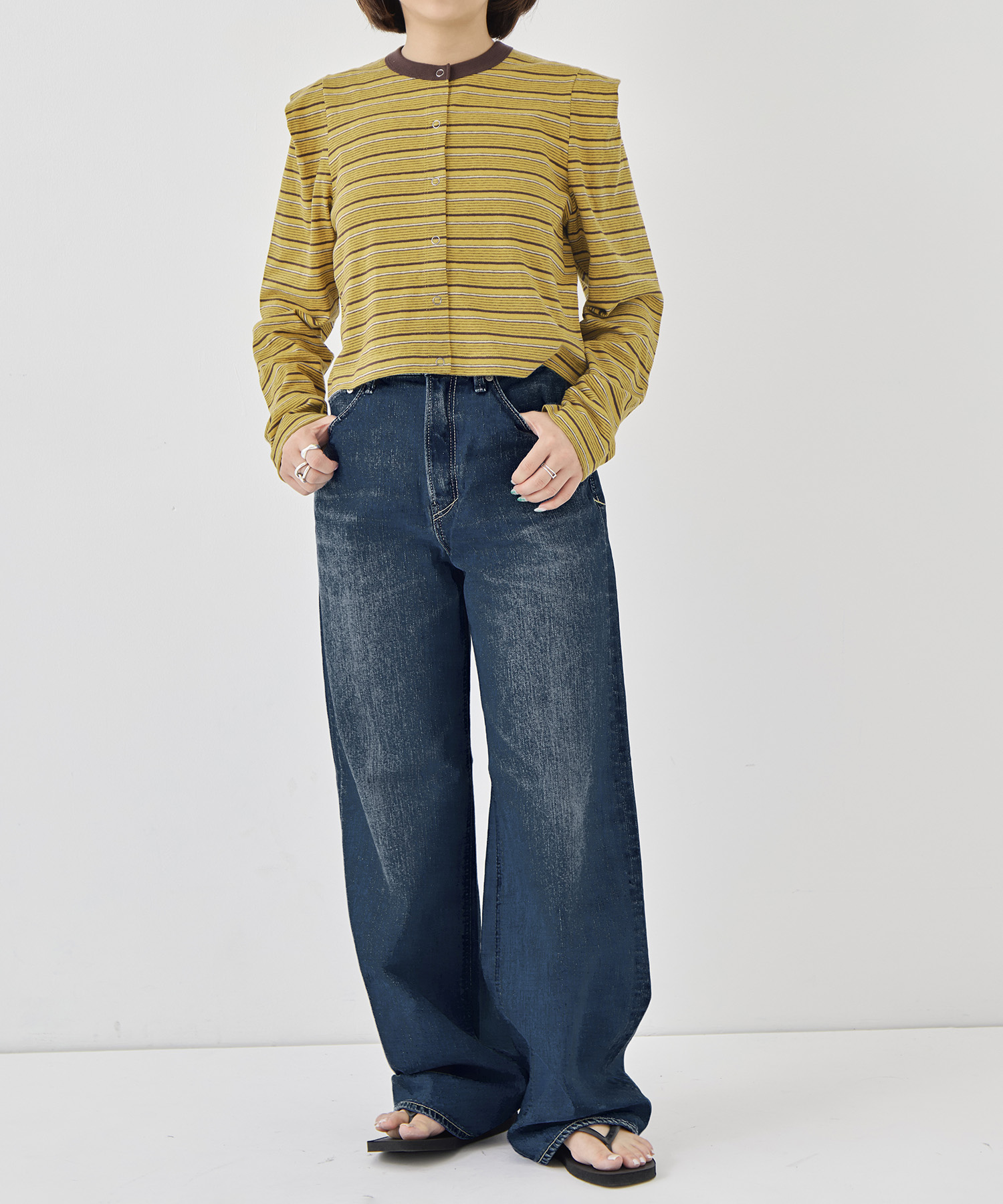 Multi-Border Tucked Shoulder Cardigan PHEENY