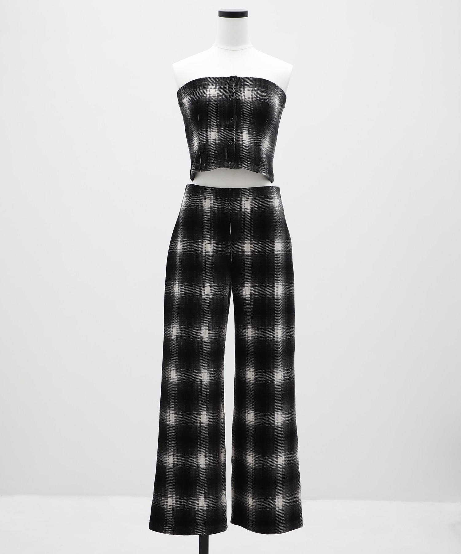 Ombre Check Stretch Corduroy Wide Pants PHEENY