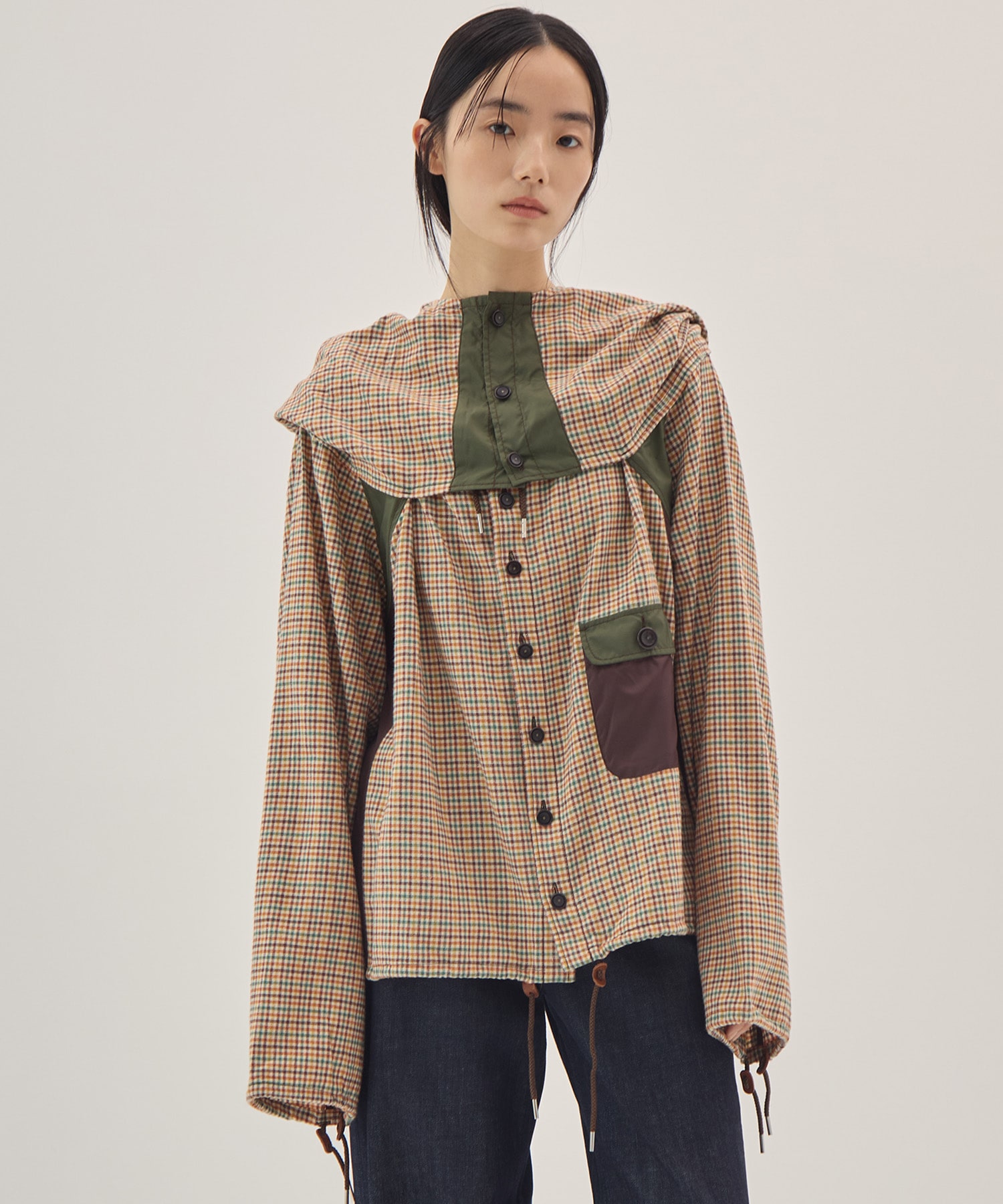 Checked smock shirt KHOKI