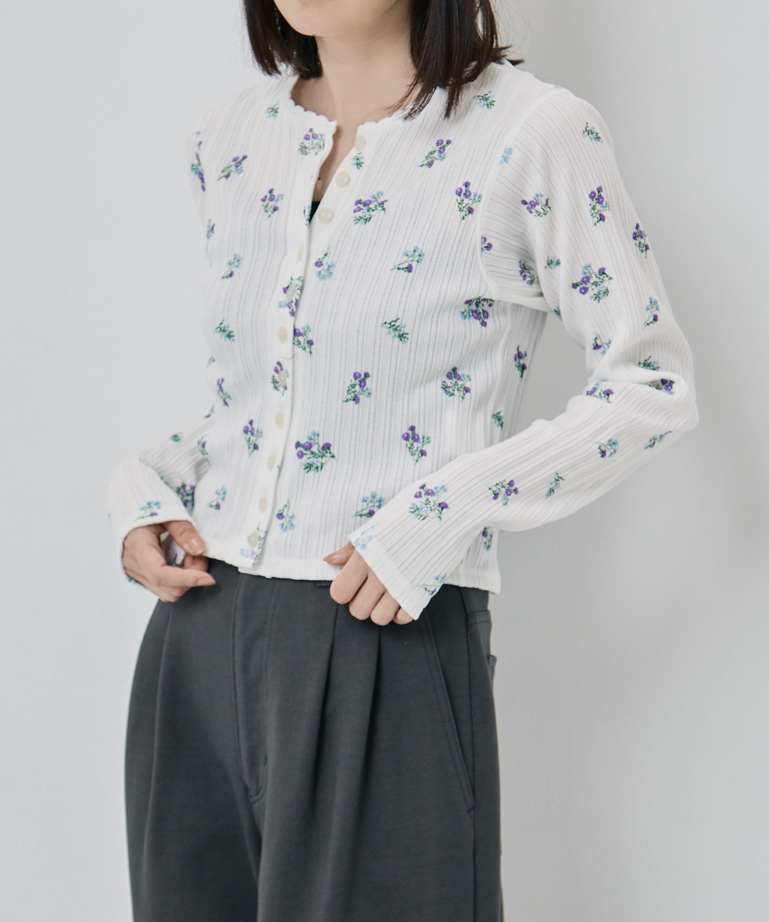COTTON EYELET RIB FLOWER CARDIGAN JANE SMITH