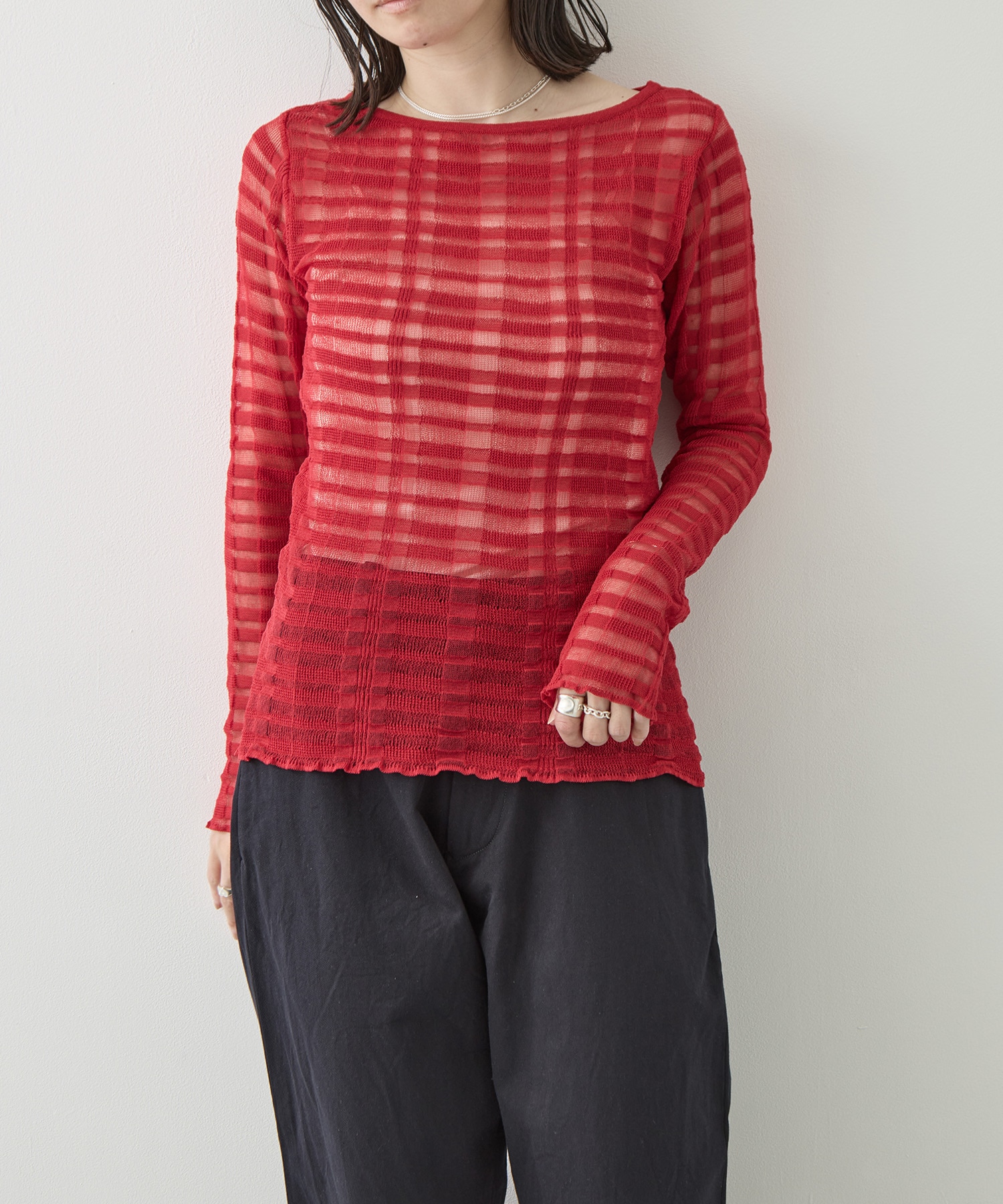 FLOWING CHECKED KNIT PULLOVER TAN