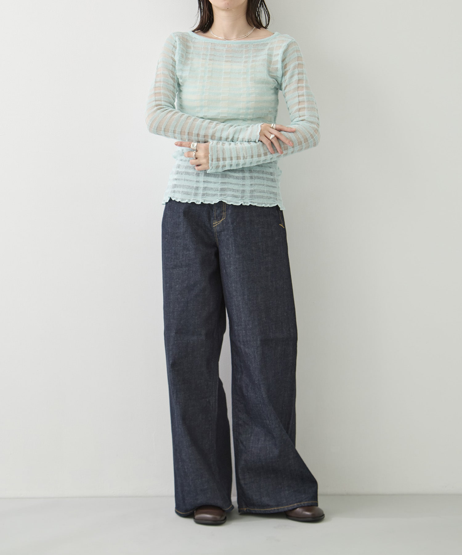 FLOWING CHECKED KNIT PULLOVER TAN