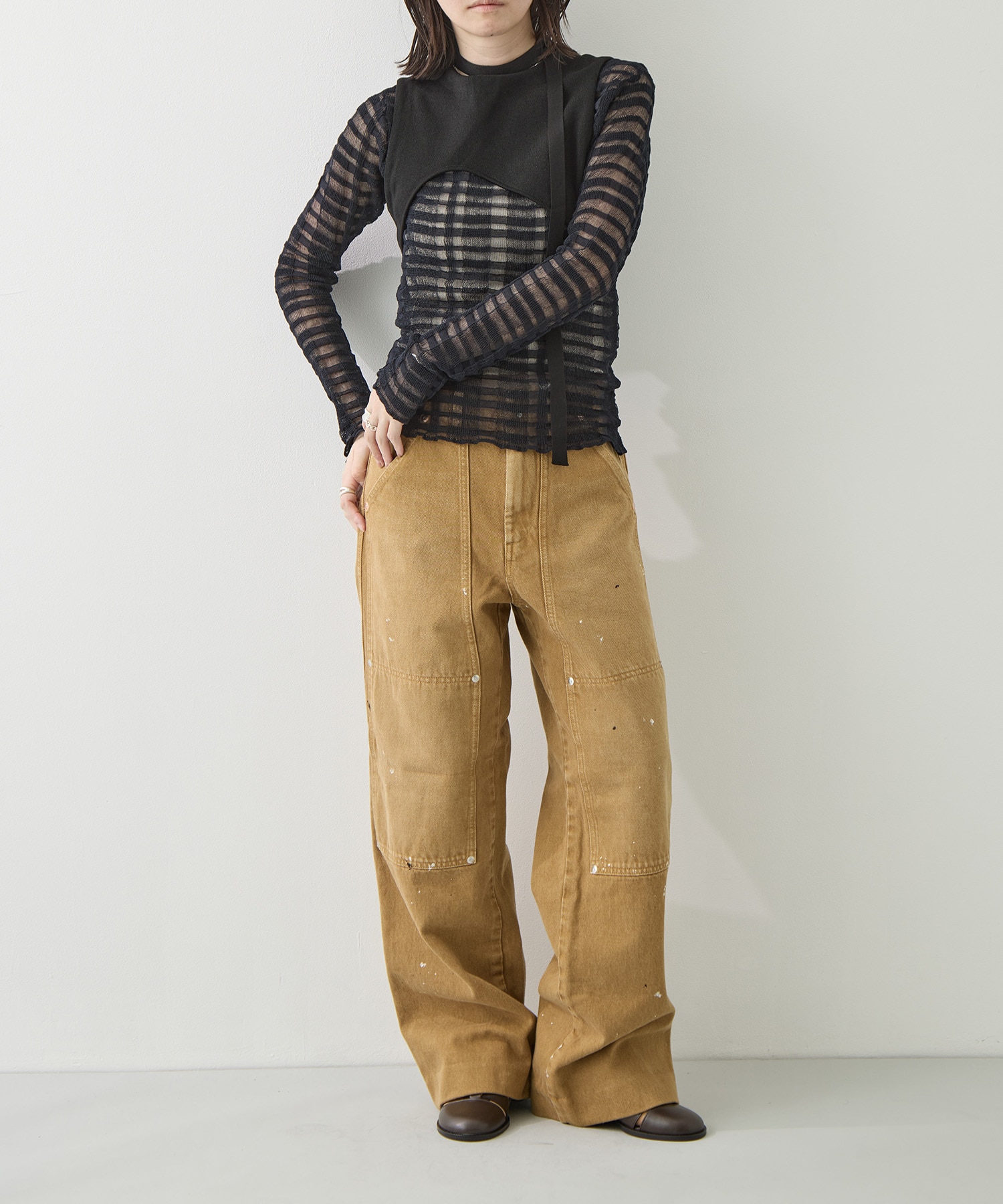 CURVED HEM KNIT TOPS TAN