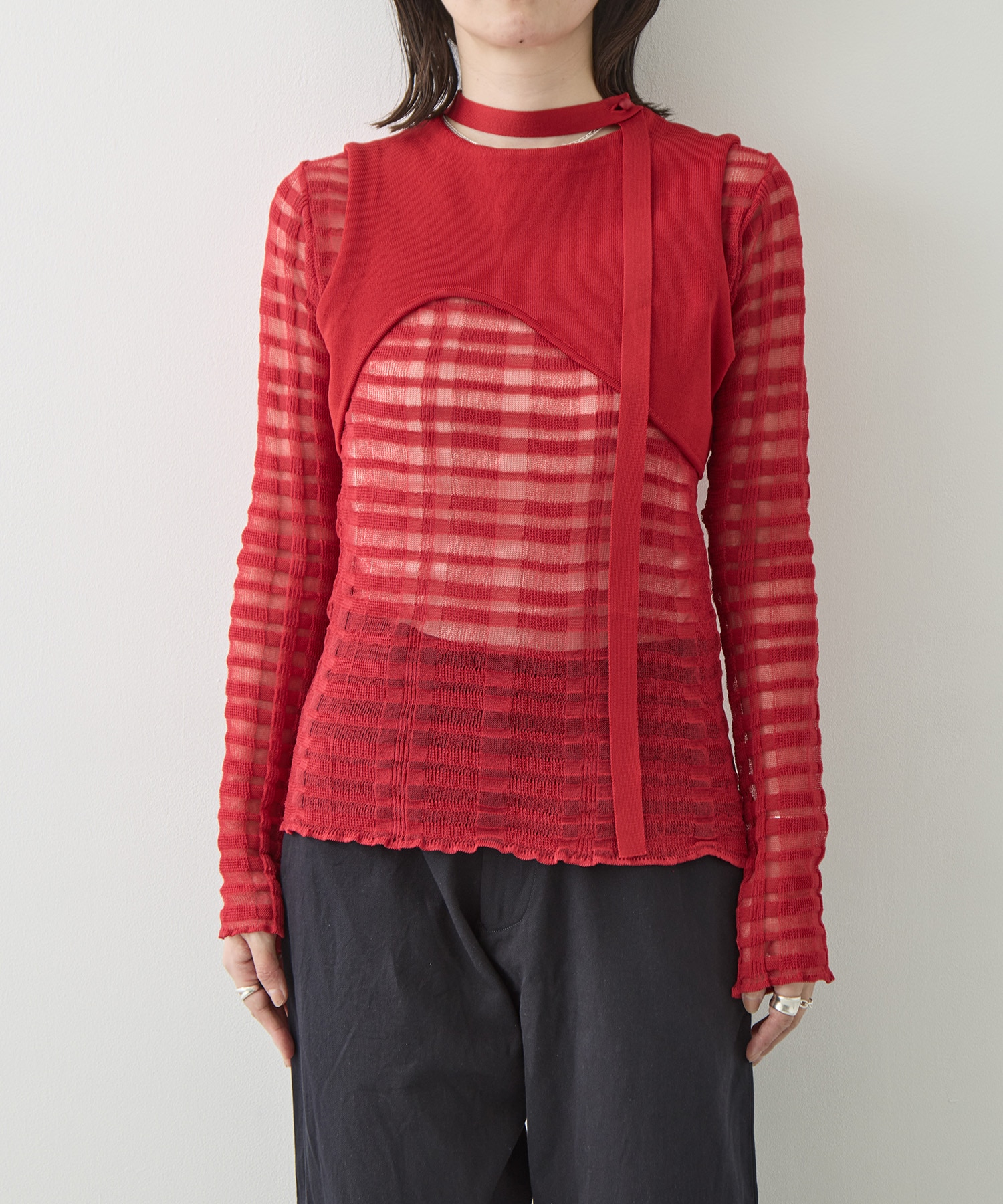 CURVED HEM KNIT TOPS TAN