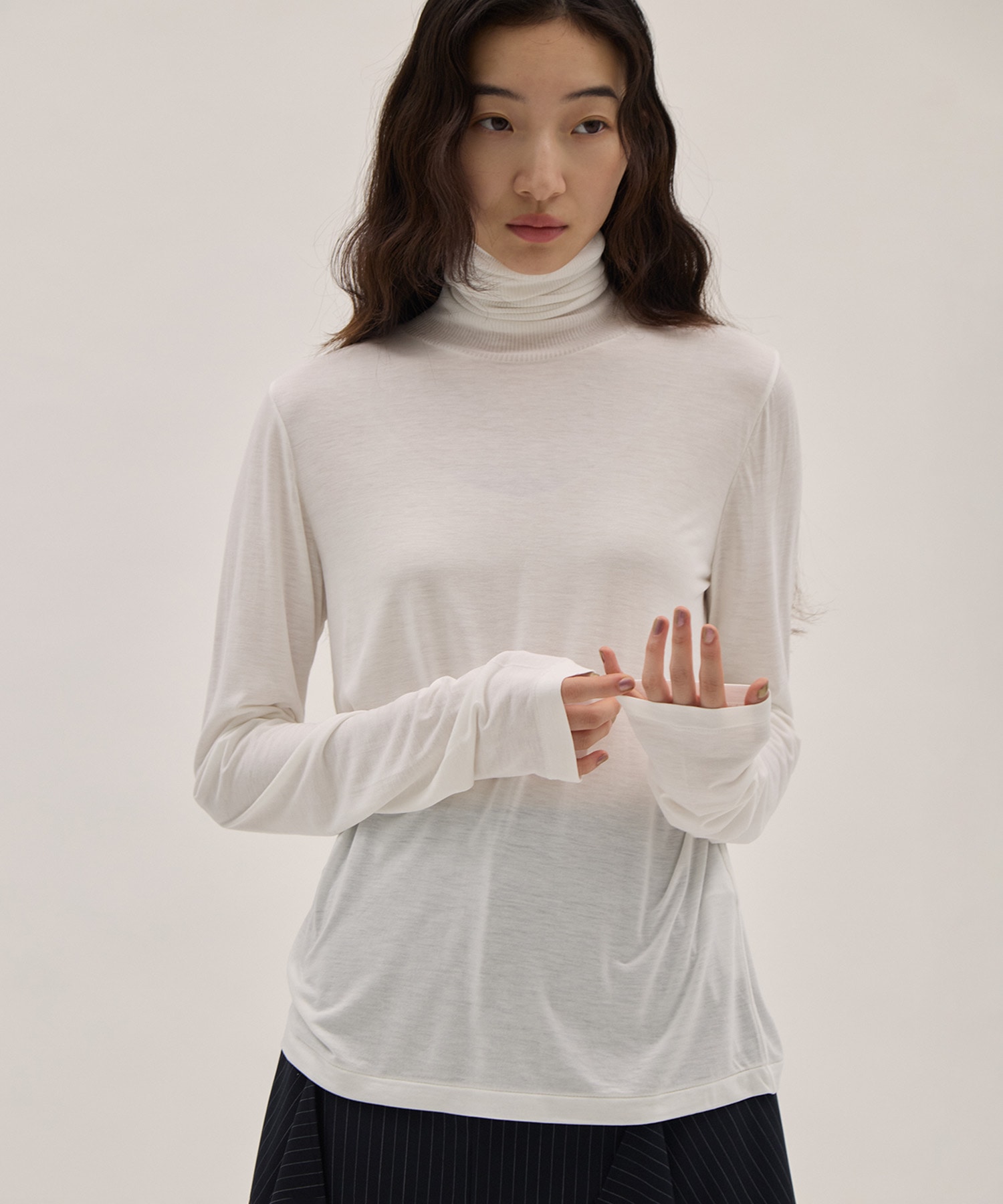 MODAL SILK JERSEY TURTLENECK PULLOVER ATON