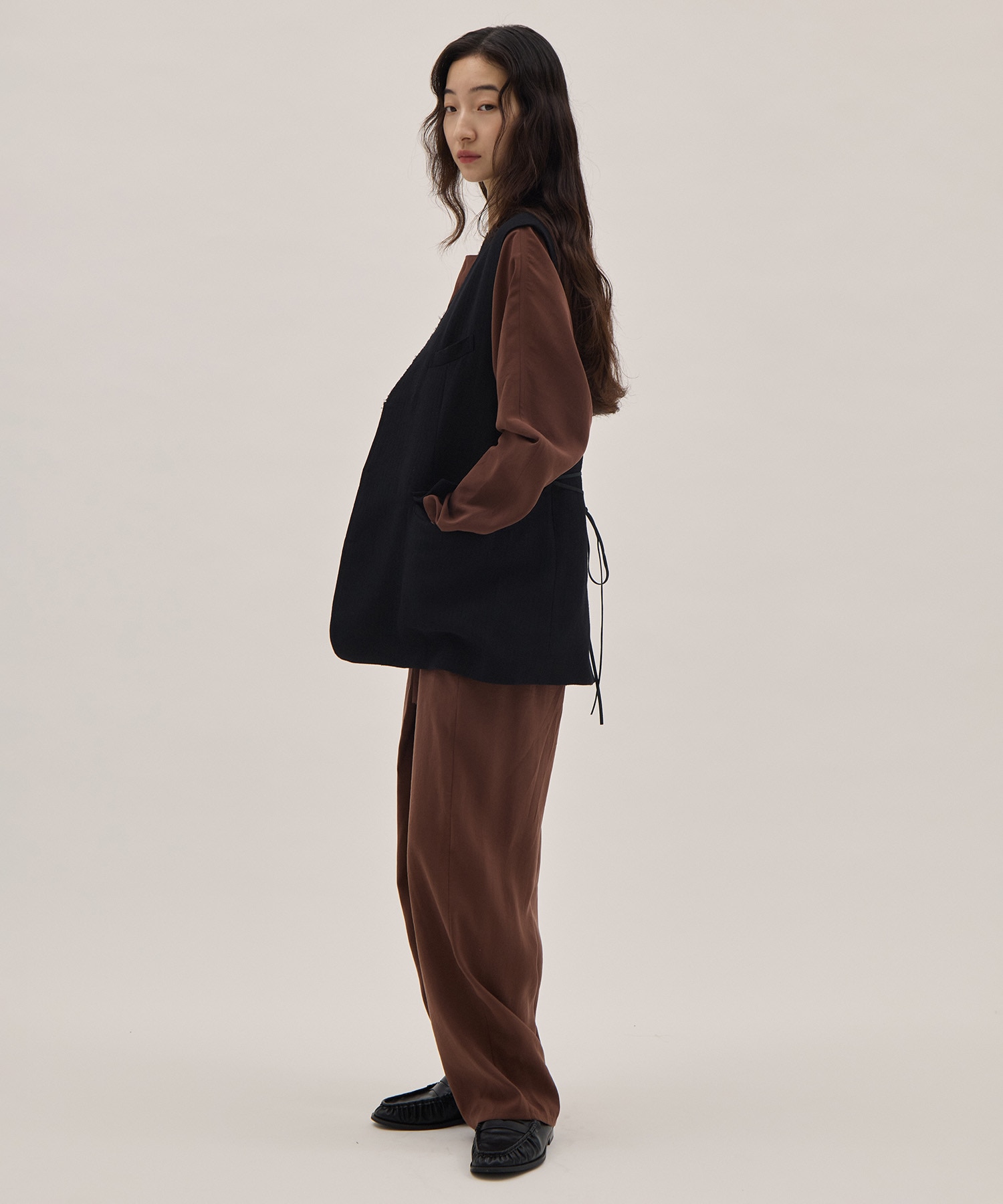 Wool Linen Herringbone Sleeveless Jacket PONTI