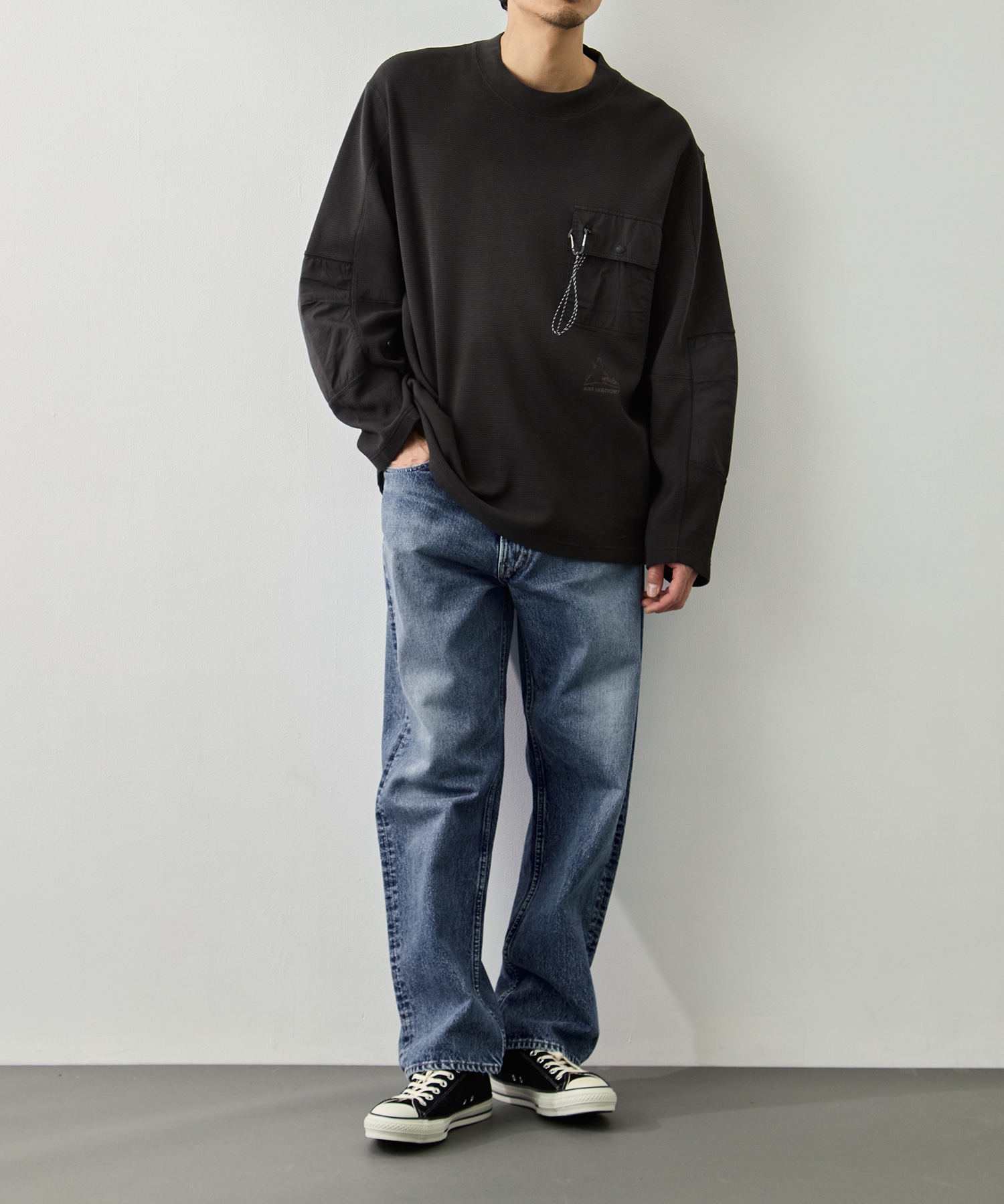 ROA garment dye waffle pocket L/S T and wander